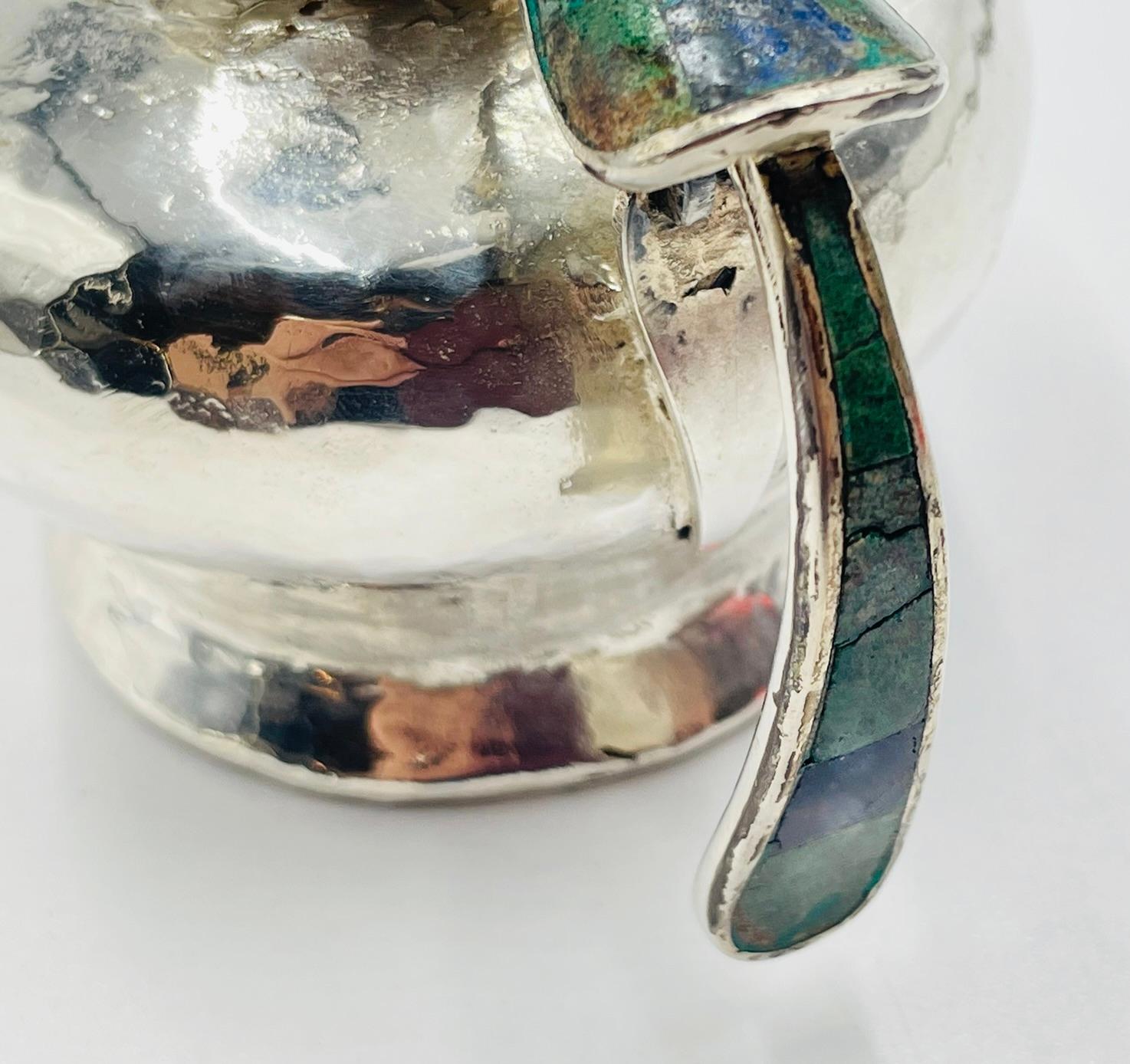 1950er Los Castillo Set aus Milchkännchen und Zucker mit Malachiteinlage, Taxco Mexico im Angebot 9