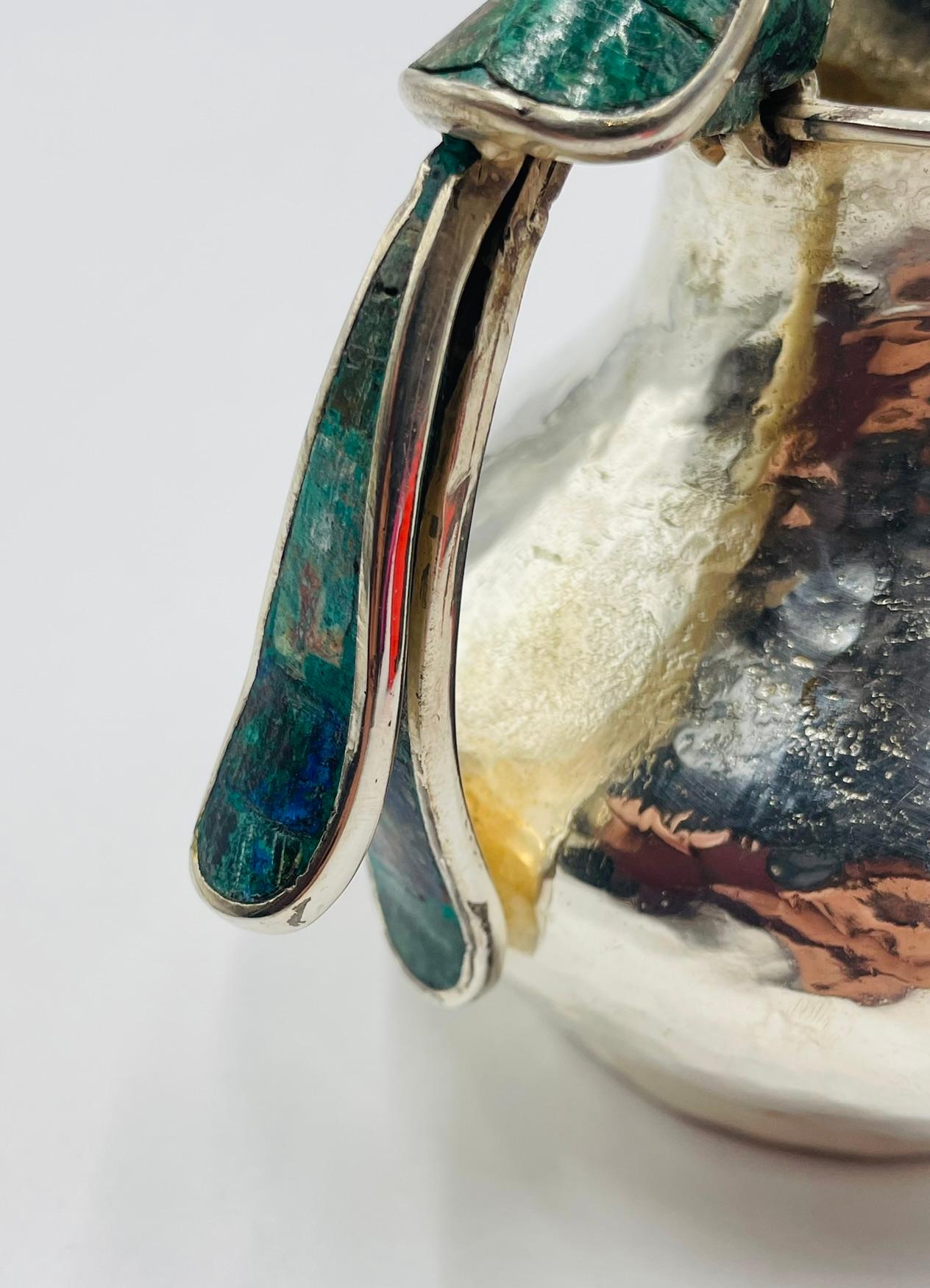 1950er Los Castillo Set aus Milchkännchen und Zucker mit Malachiteinlage, Taxco Mexico im Angebot 10