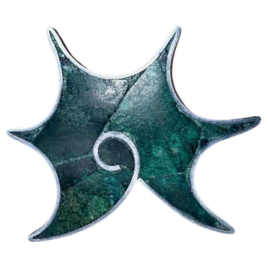 1950s Los Castillo Nautilus Pin Malachite Silver Tile Mosaico Azteca For Sale