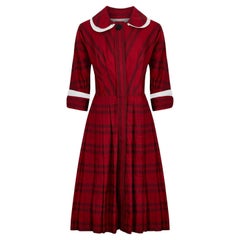 1950s Lou-Ette Red and Black Cotton Shirt Waister Dress
