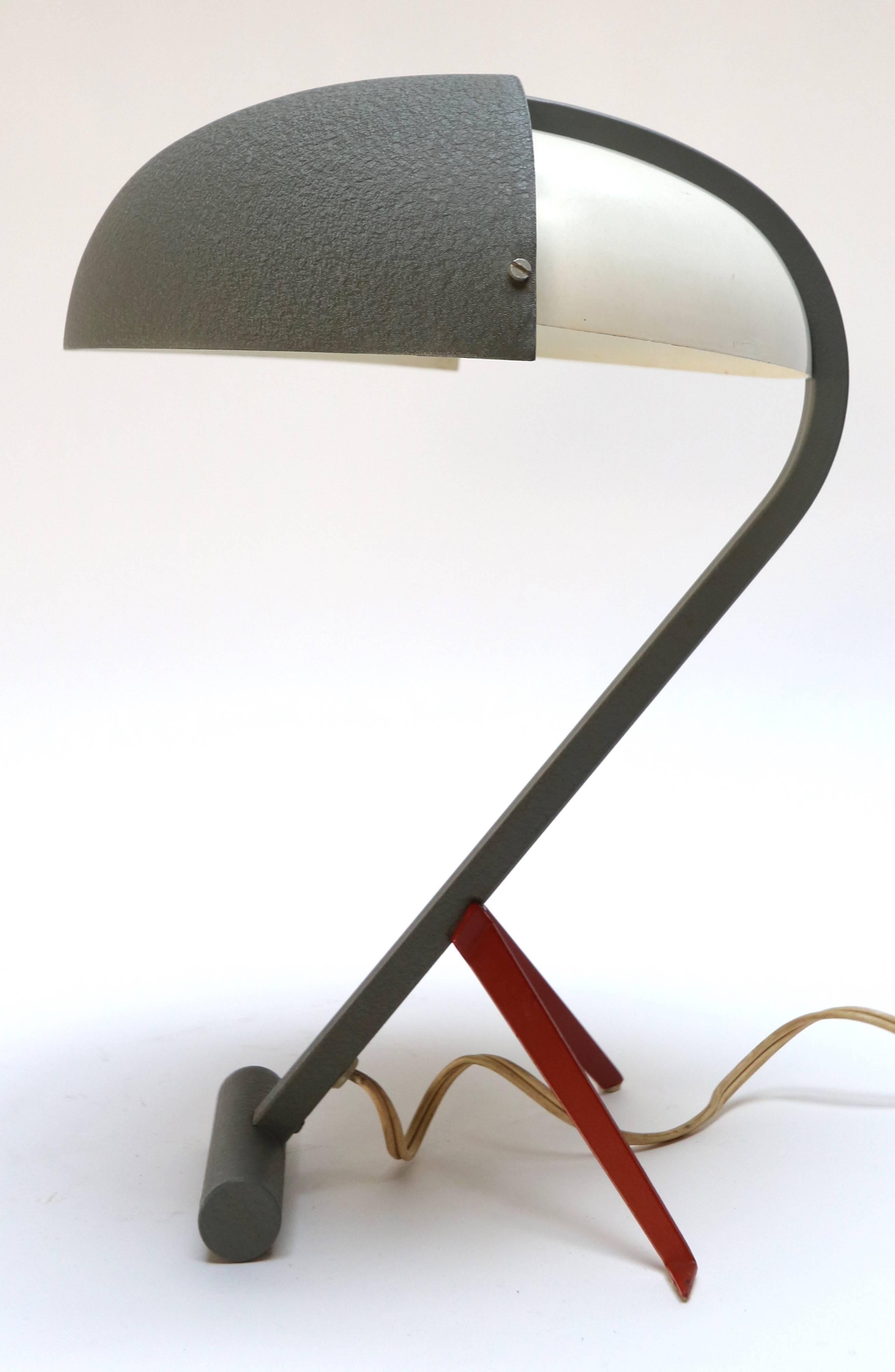 Mid-20th Century 1950s Louis Kalff for Philips Grey Metal Table or Desk Lamp For Sale