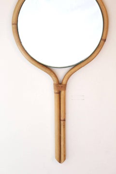 1950s Louis Sognot "Drop of Water" Rattan Mirror