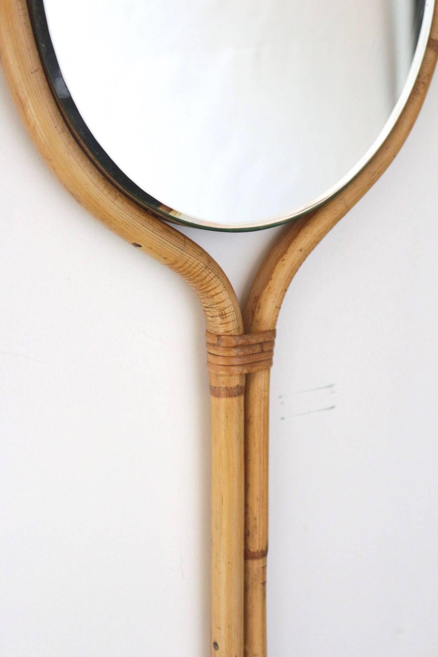1950s Louis Sognot Drop Water Rattan Mirror In Excellent Condition In Saint-Ouen, FR