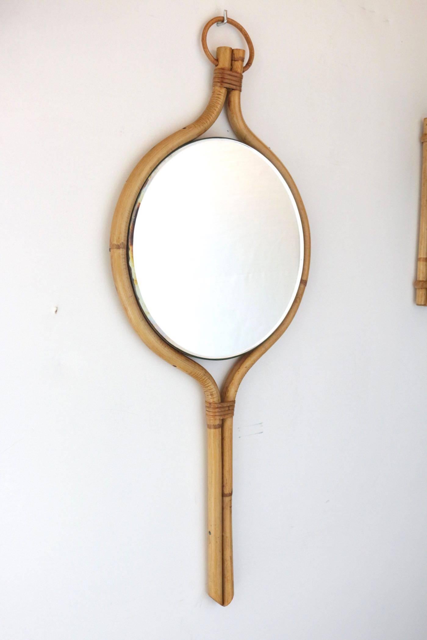 Mid-20th Century 1950s Louis Sognot Drop Water Rattan Mirror