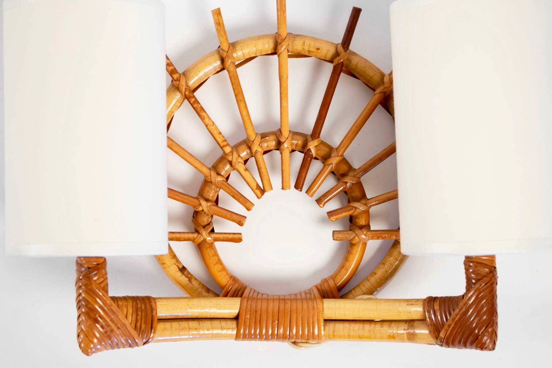 1950s Louis Sognot Rattan Sconce In Good Condition In Saint-Ouen, FR