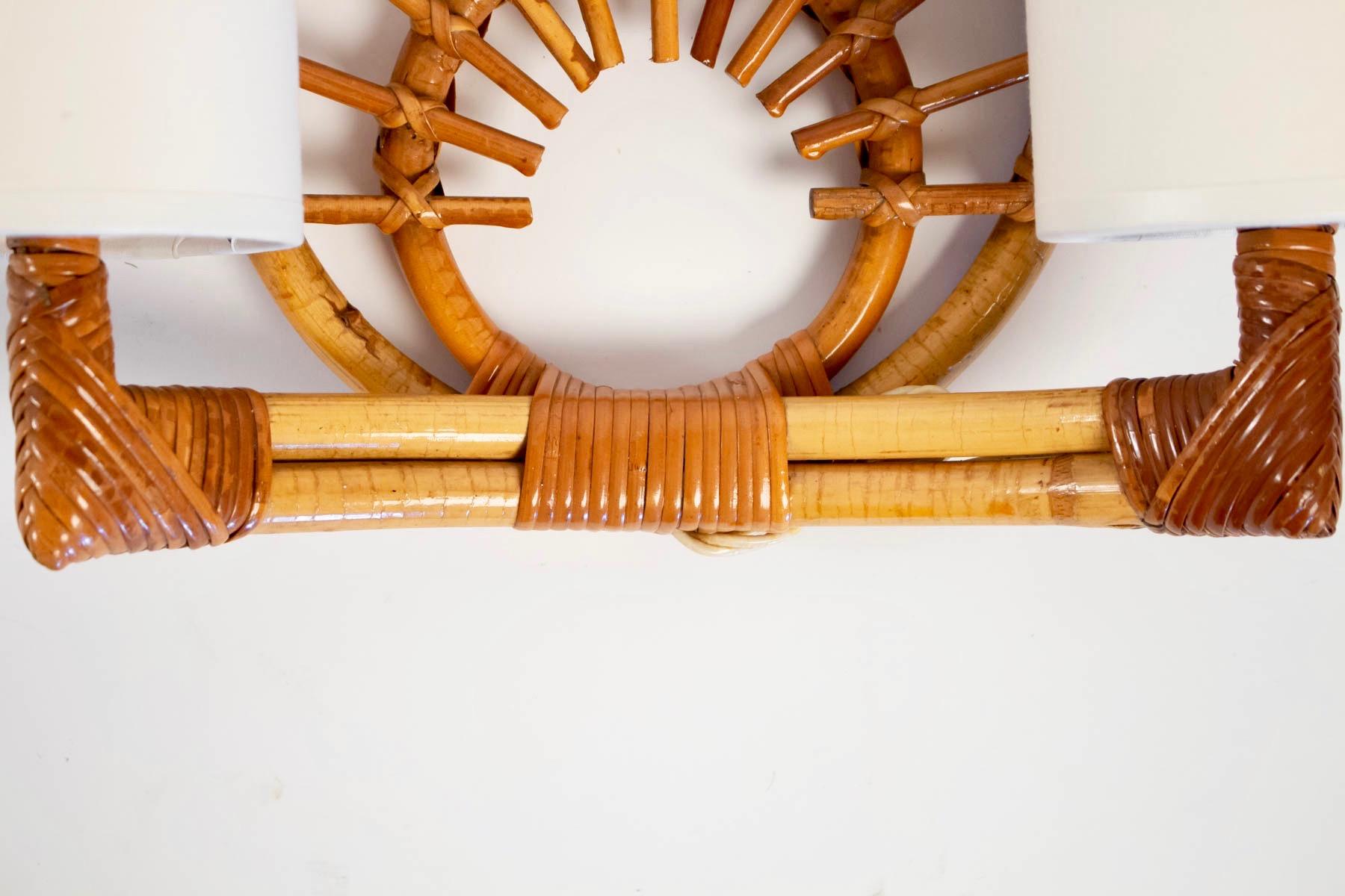 Mid-20th Century 1950s Louis Sognot Rattan Sconce