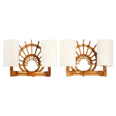 1950s Louis Sognot Rattan Sconce