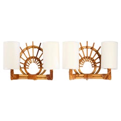 1950s Louis Sognot Rattan Sconce