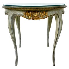 1950s Louis XV Painted Parcel Gilt Side Table, Cabriole Legs, Glass Top