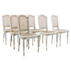 1950s Louis XVI Patinated White Dining Chairs, Set of Six