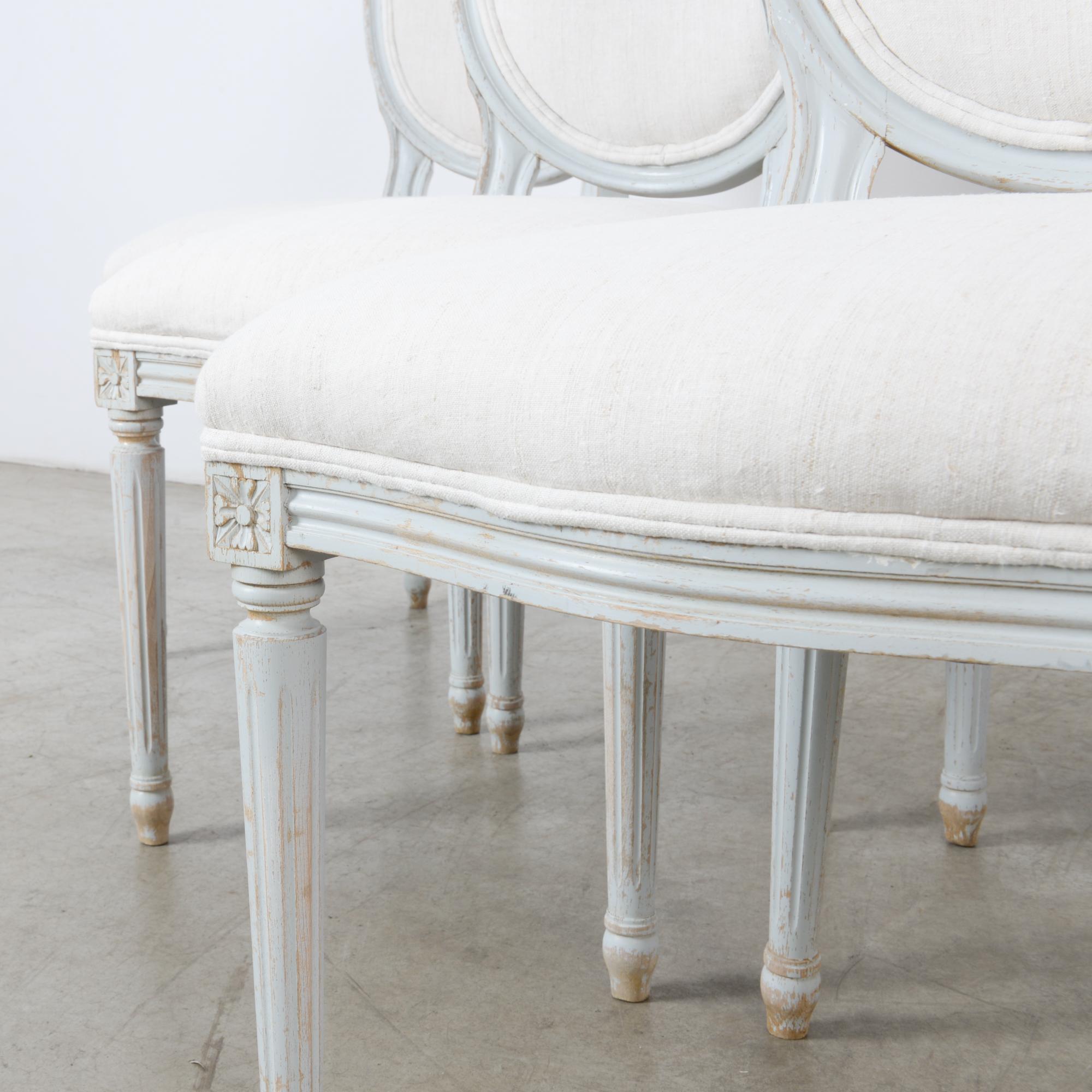 1950s Louis XVI Style White Wooden Dining Chairs, Set of Six 4