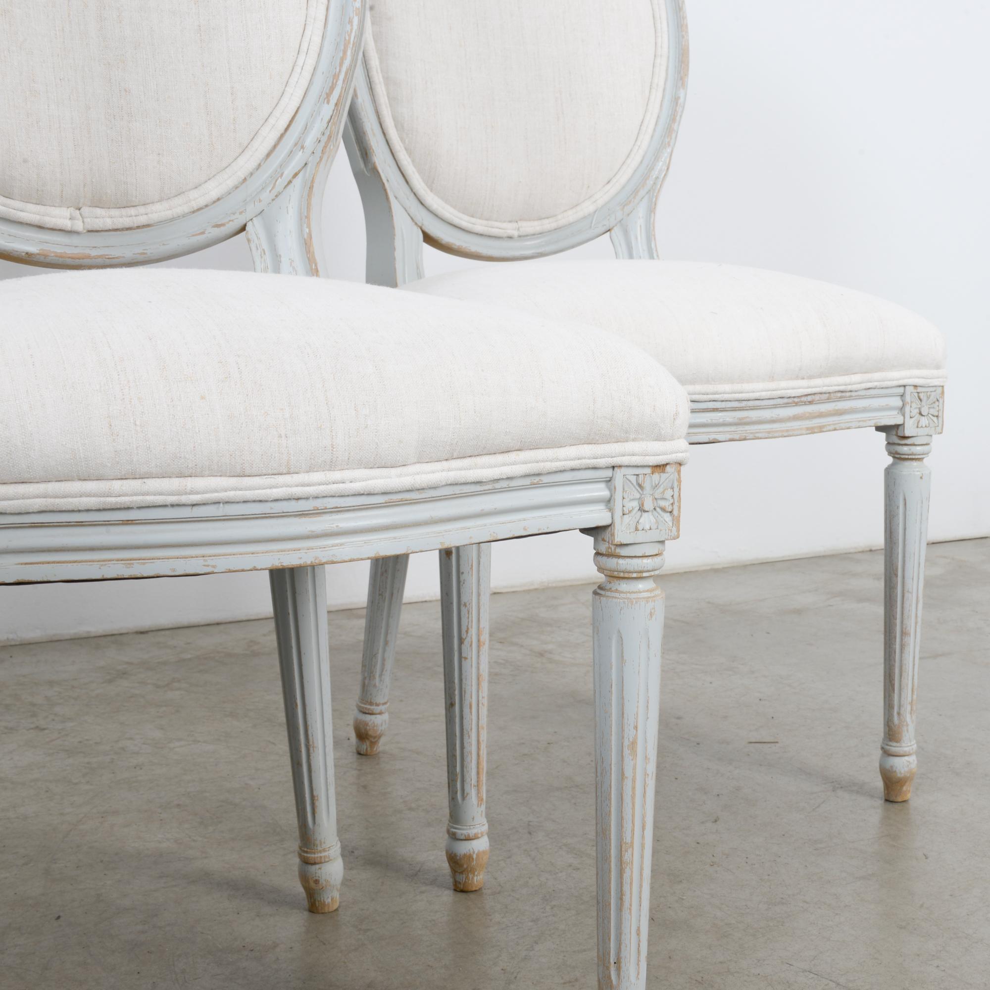 1950s Louis XVI Style White Wooden Dining Chairs, Set of Six 6