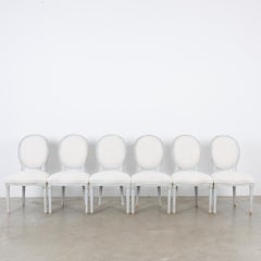 1950s Louis XVI Style White Wooden Dining Chairs, Set of Six
