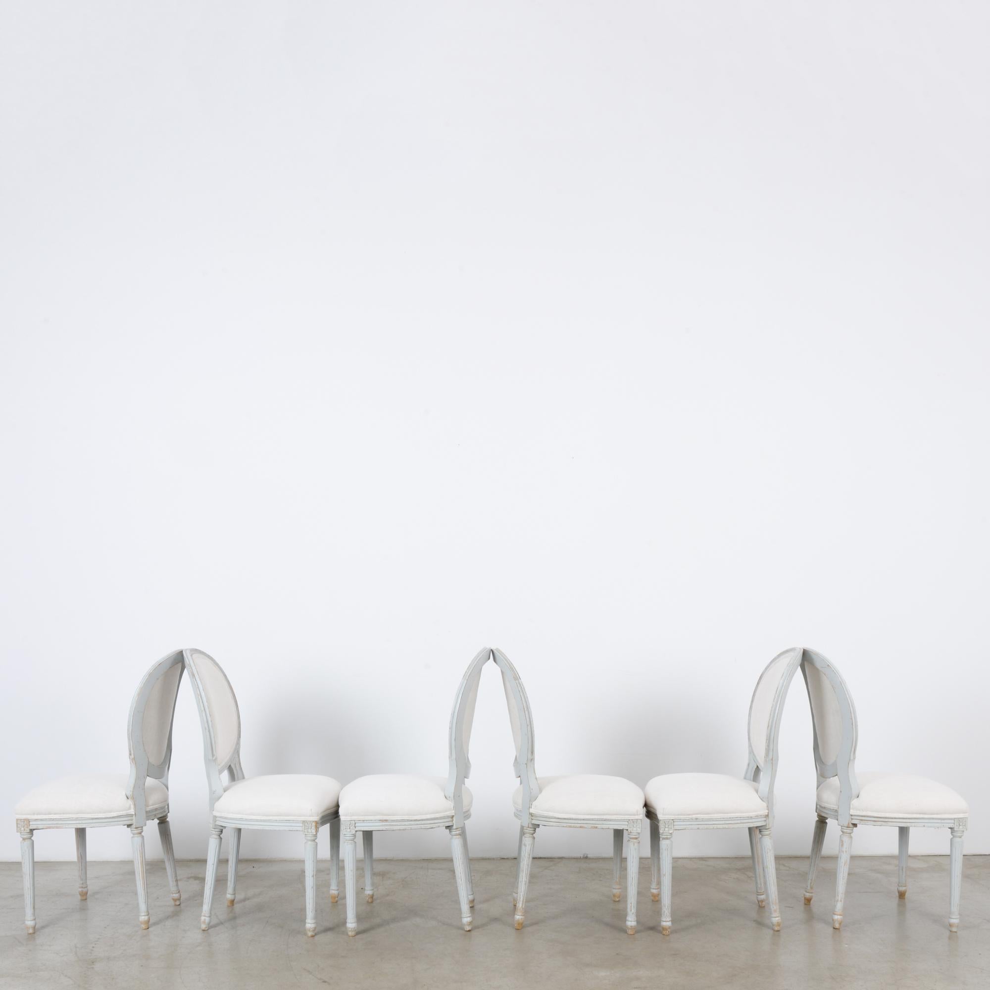 1950s Louis XVI Style White Wooden Dining Chairs, Set of Six In Good Condition In High Point, NC