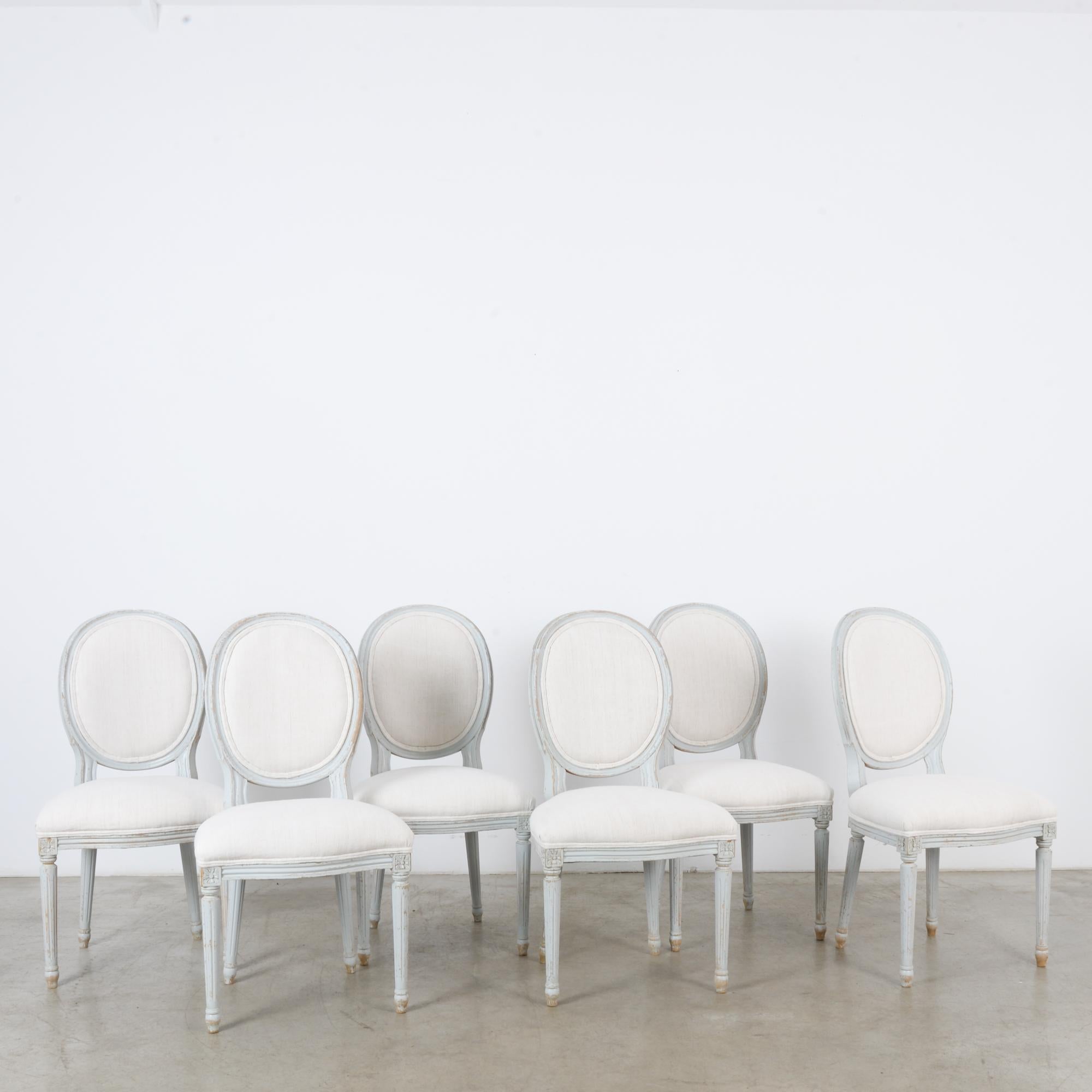 Mid-20th Century 1950s Louis XVI Style White Wooden Dining Chairs, Set of Six