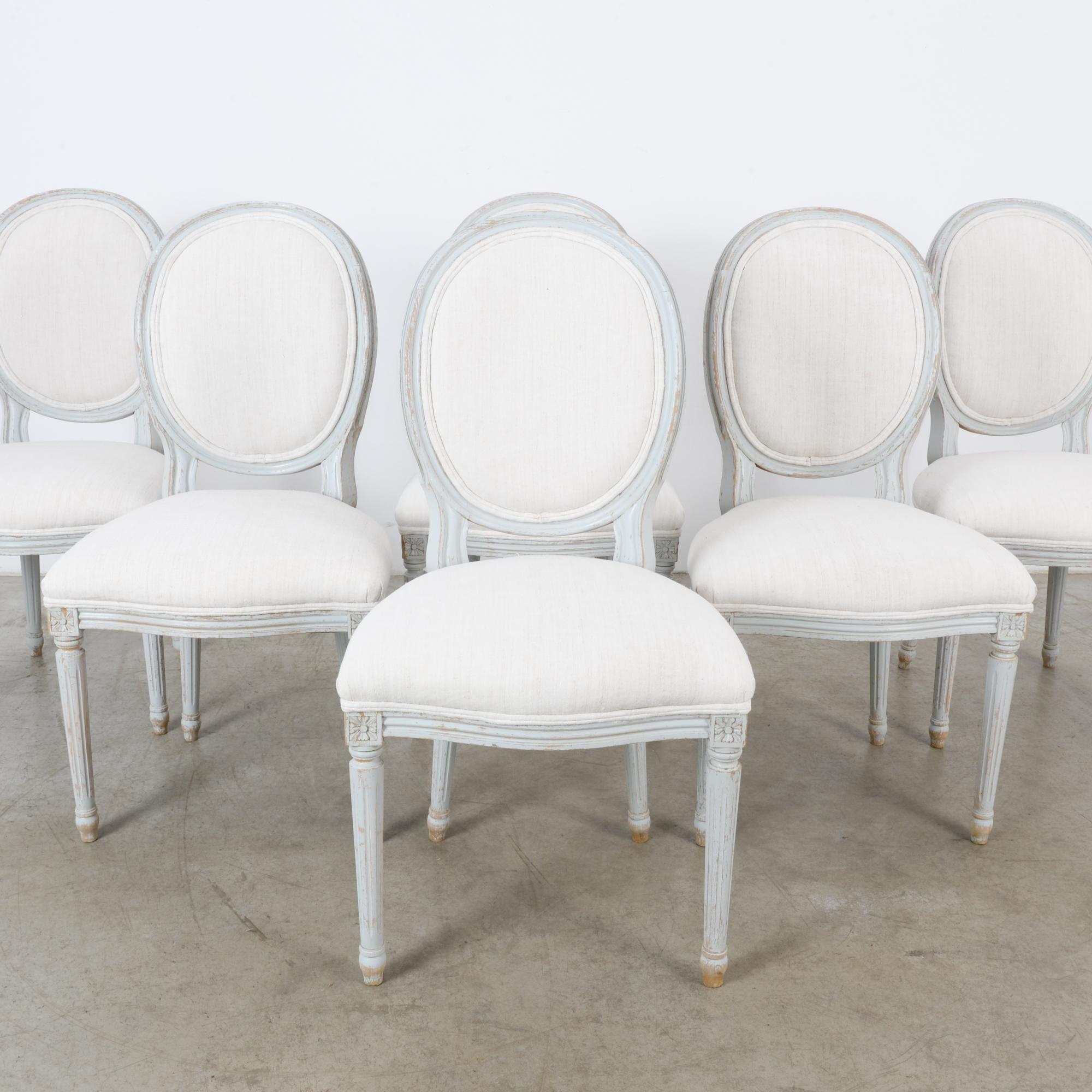 1950s Louis XVI Style White Wooden Dining Chairs, Set of Six 1