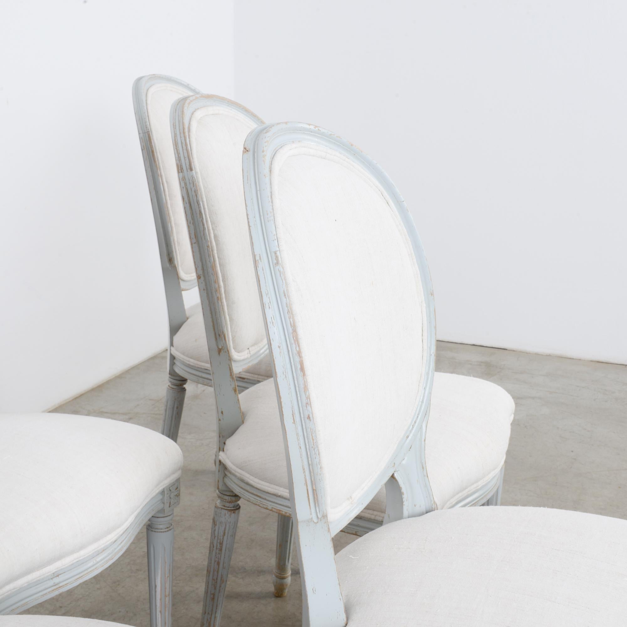 1950s Louis XVI Style White Wooden Dining Chairs, Set of Six 2