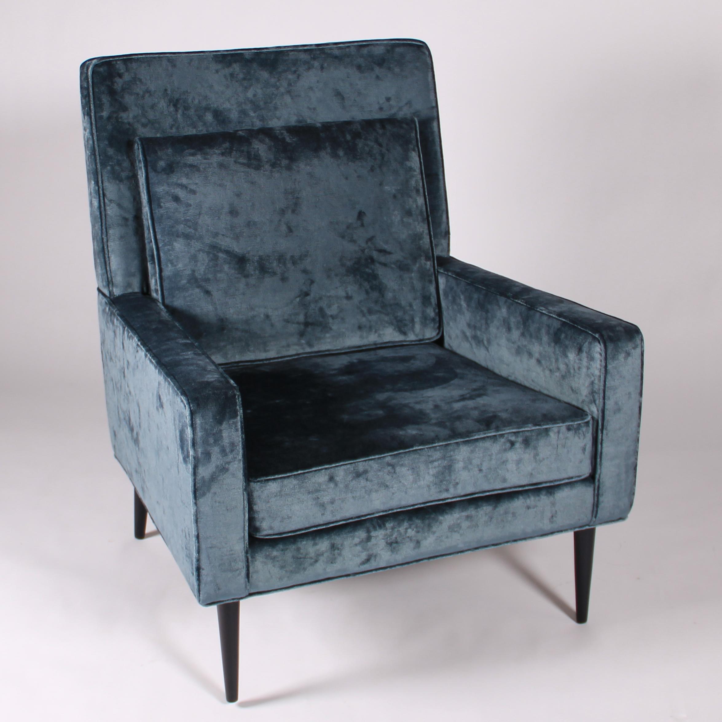 blue velvet chair and ottoman