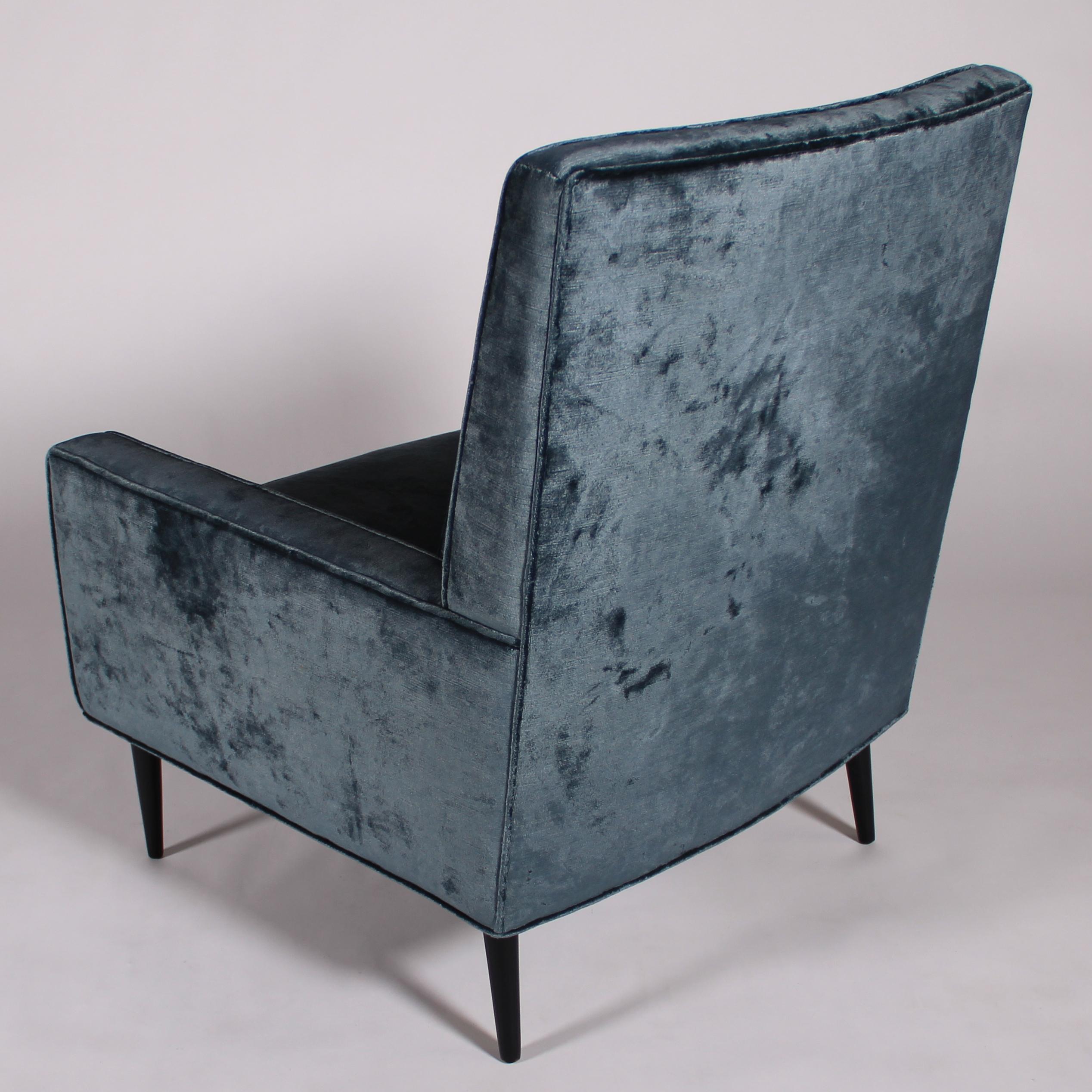 Mid-20th Century 1950s Lounge Chair and Ottoman in Blue Velvet