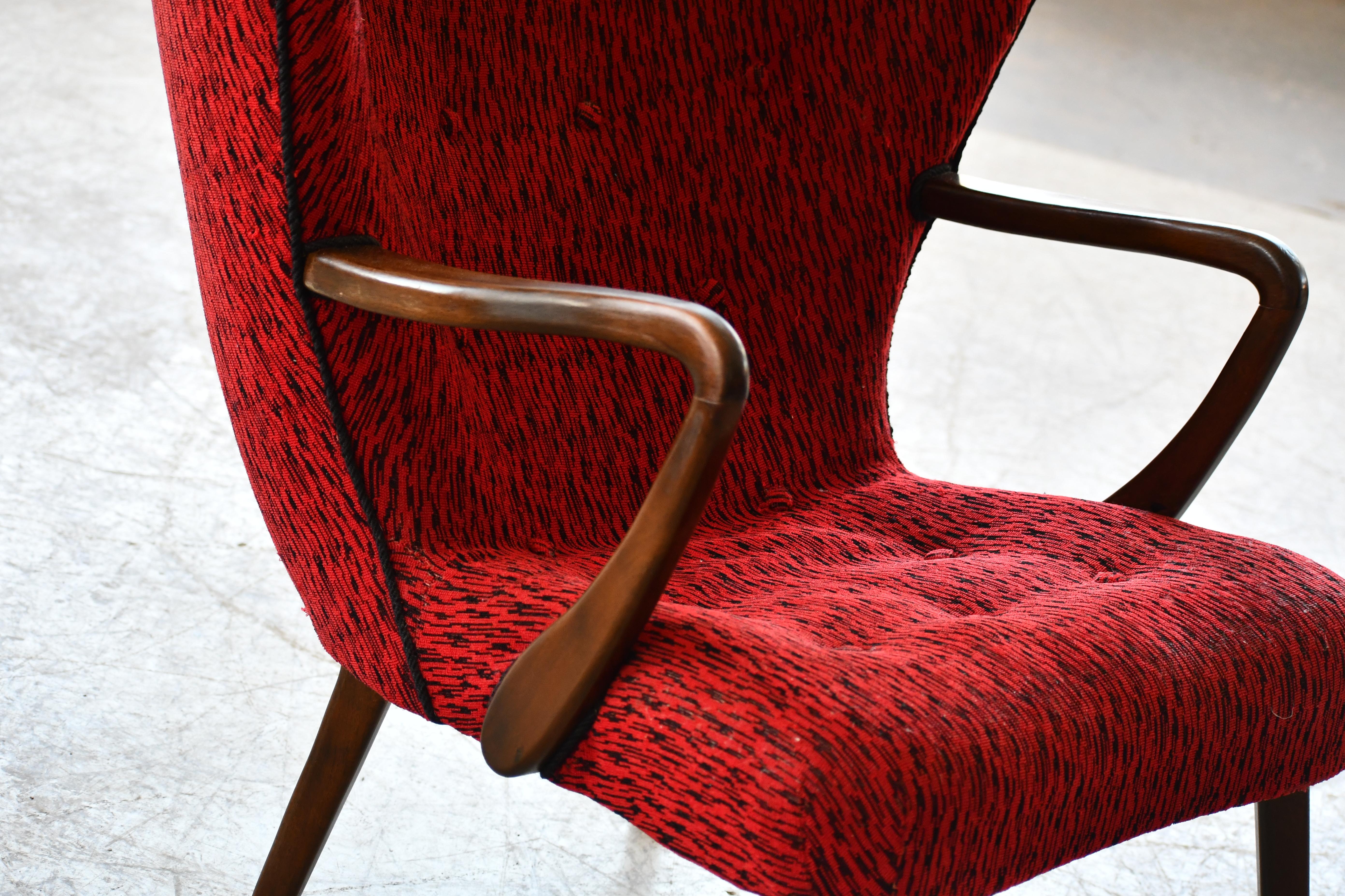 Wool 1950's Lounge Chair Attributed to Madsen & Schubell For Sale