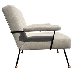 1950s Lounge Chair attributed to Milo Baughman, Black Iron, Kravet Beligan Linen