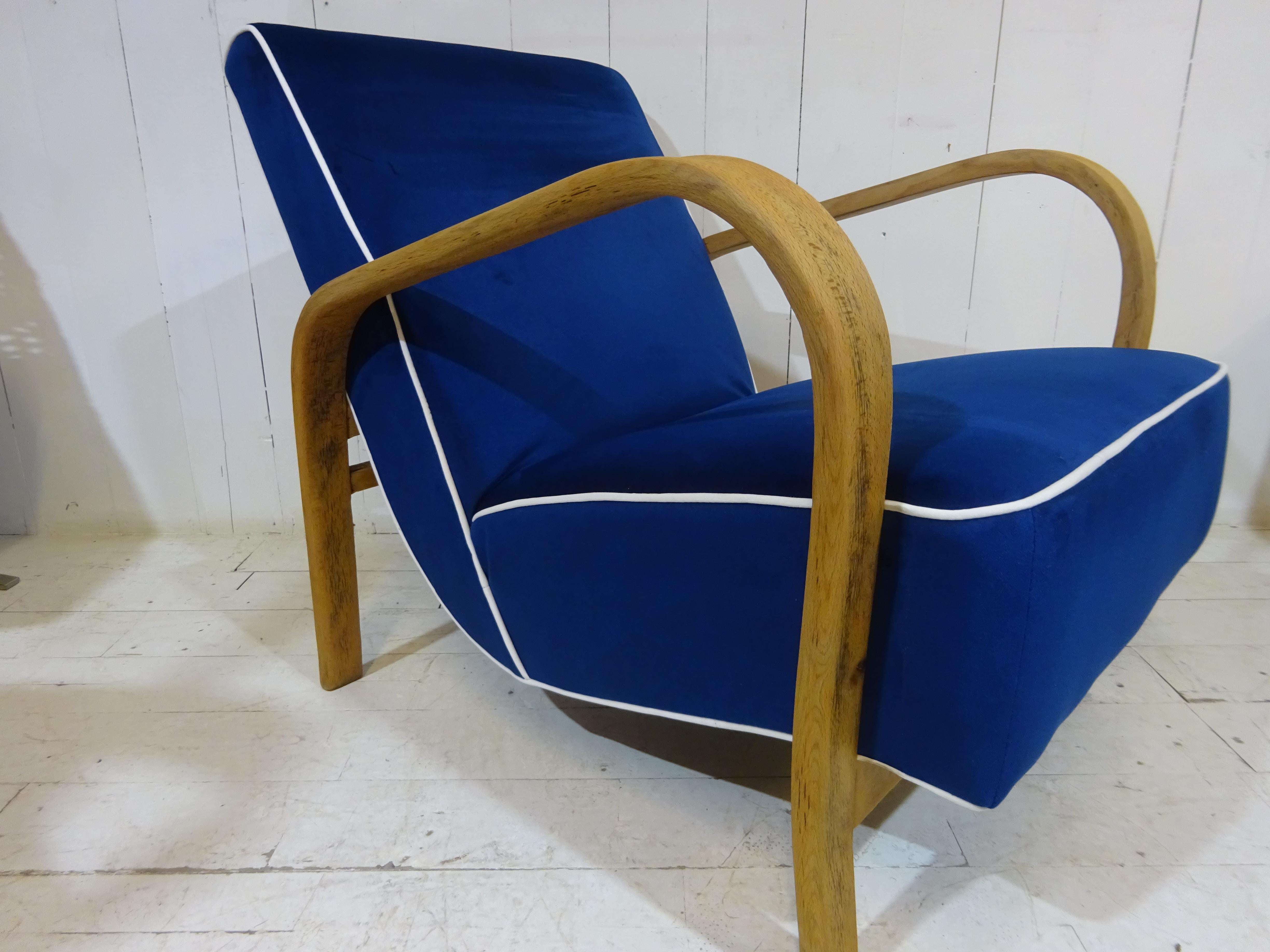Mid-Century Modern 1950's Lounge Chair in Blue Velvet