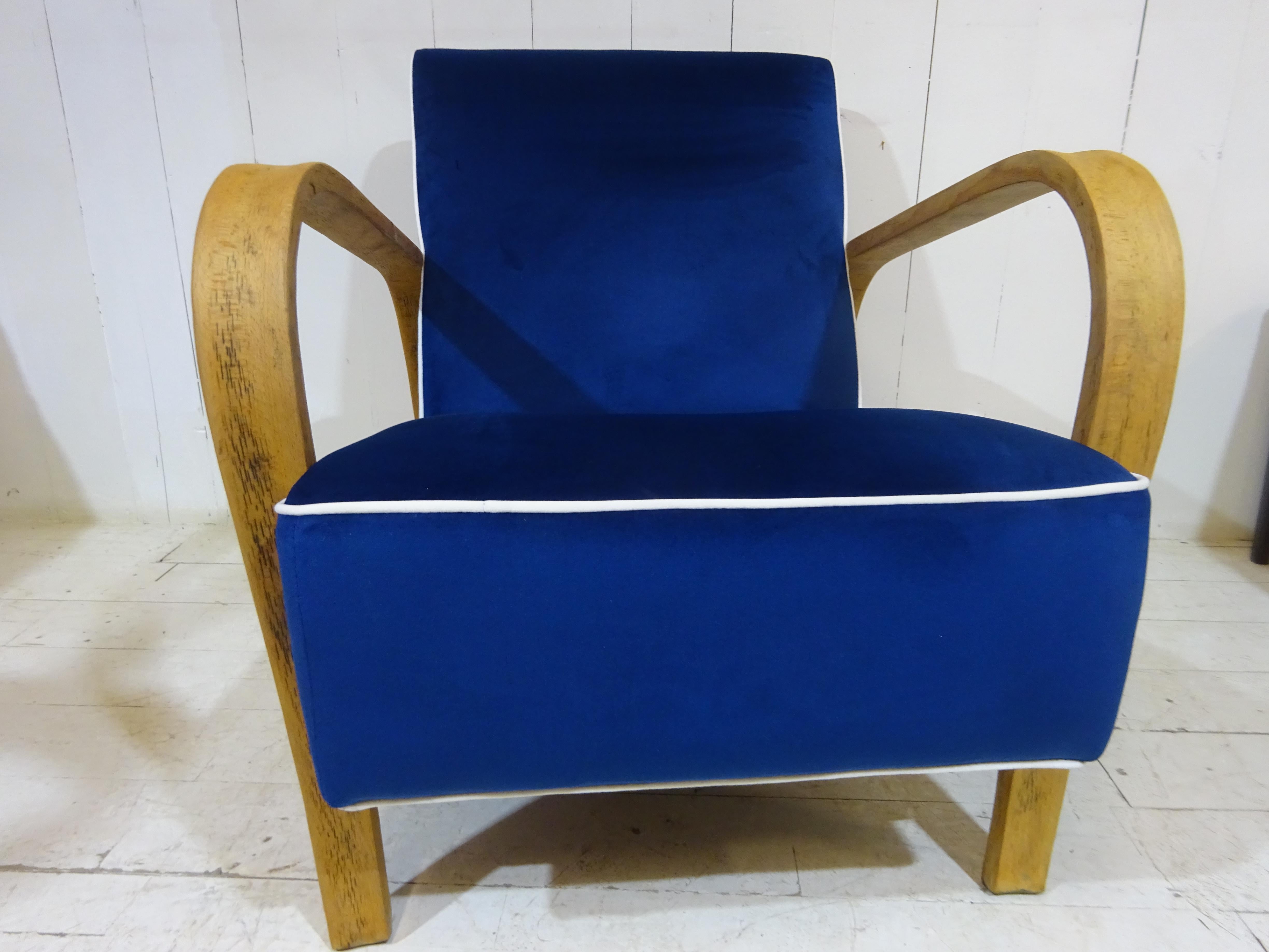 1950's Lounge Chair in Blue Velvet In Good Condition In Tarleton, GB