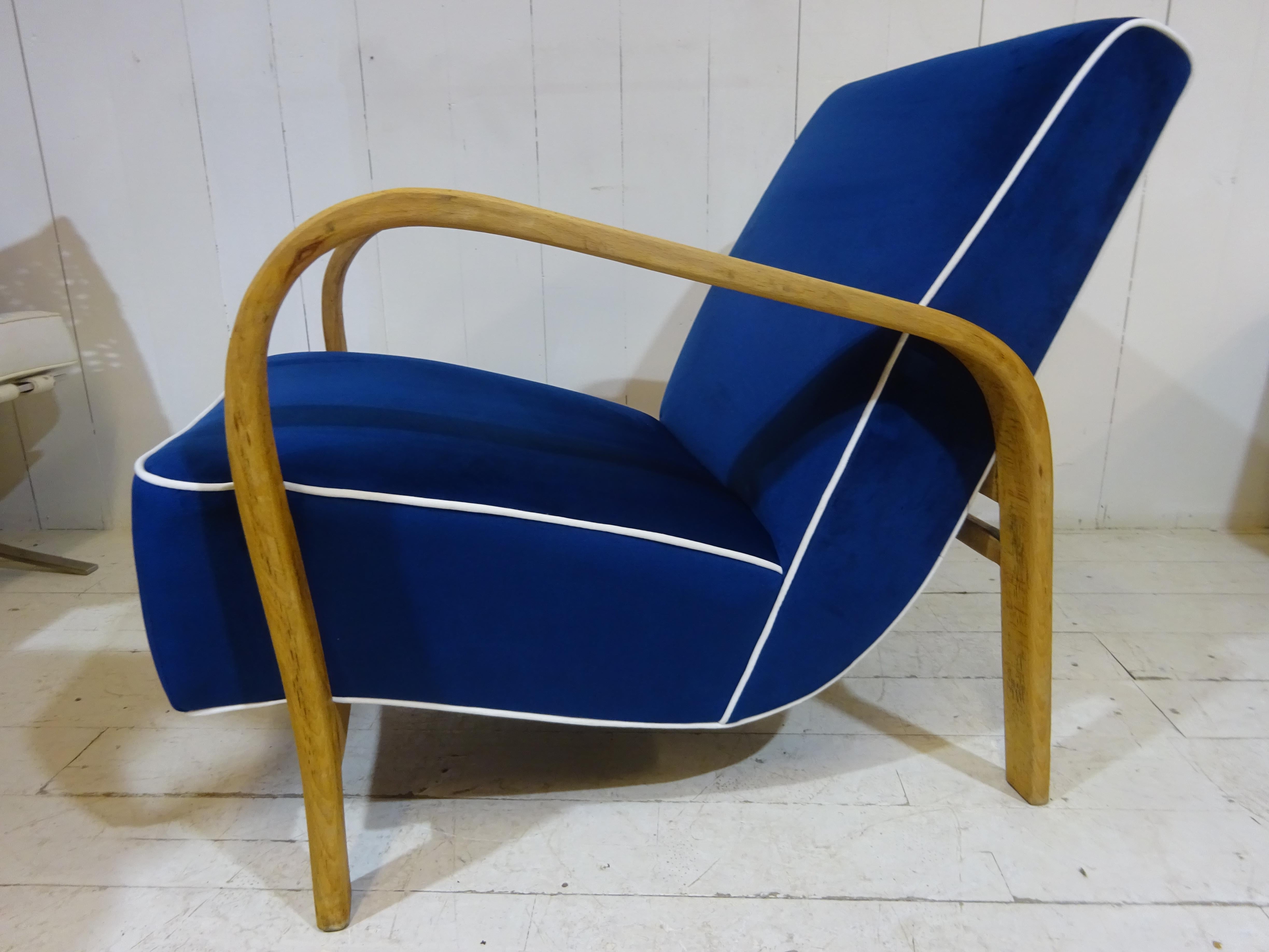 Mid-20th Century 1950's Lounge Chair in Blue Velvet