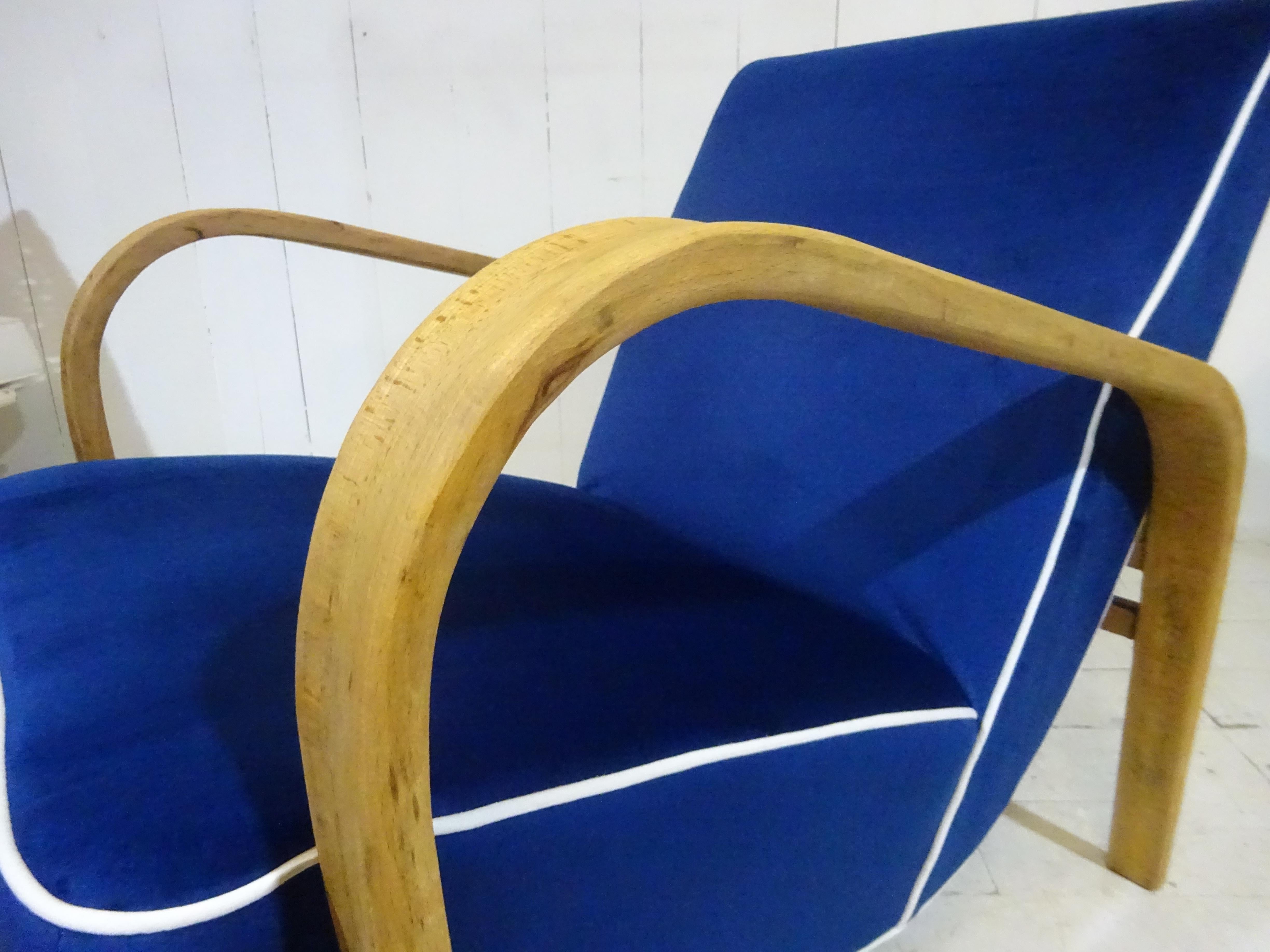 Beech 1950's Lounge Chair in Blue Velvet