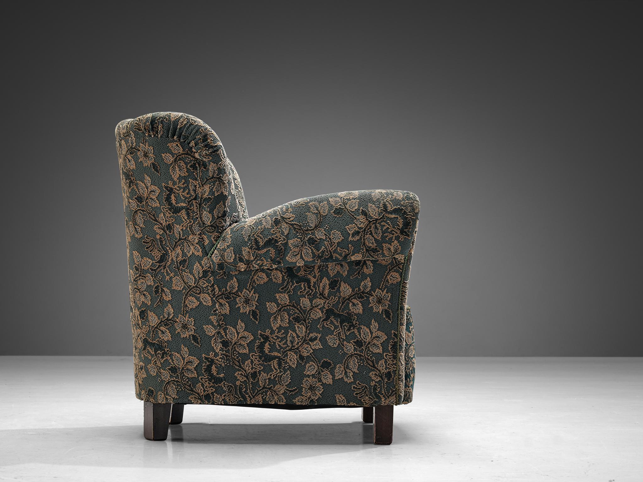 Ceco Sedia da salotto anni '50 con tappezzeria floreale verde e beige in vendita