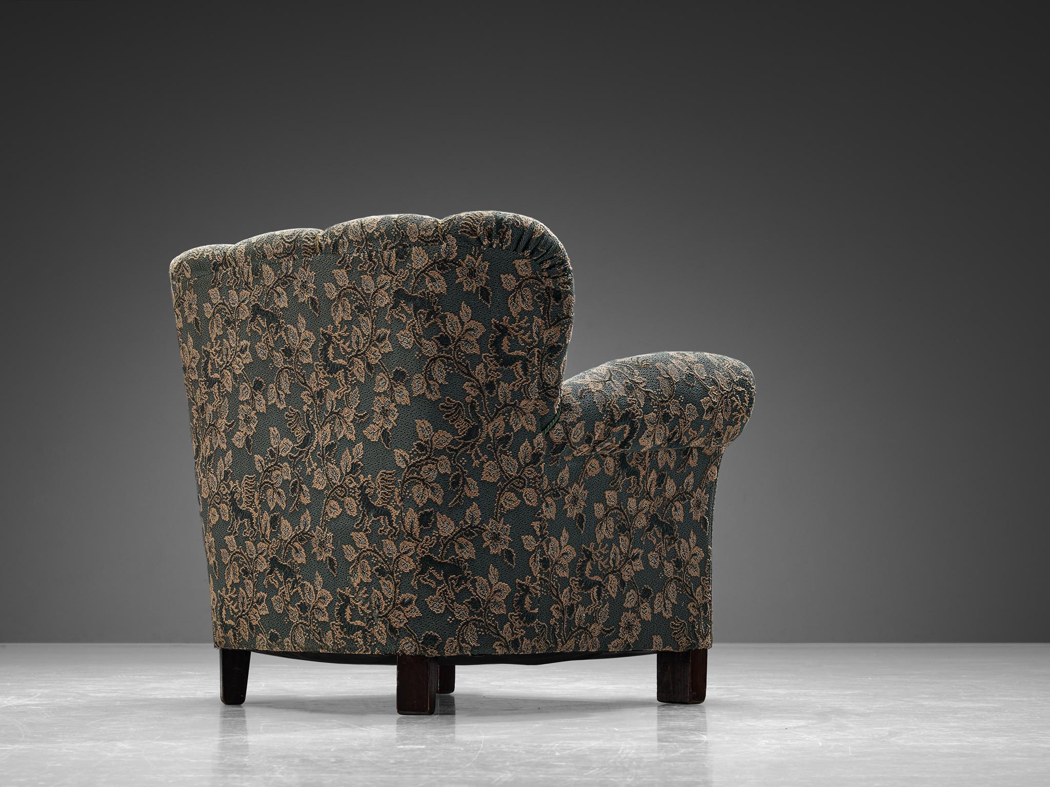 Sedia da salotto anni '50 con tappezzeria floreale verde e beige In condizioni buone in vendita a Waalwijk, NL