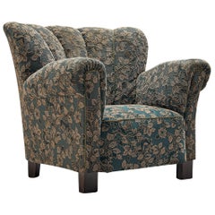Sedia da salotto anni '50 con tappezzeria floreale verde e beige