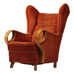 1950s Lounge Chair with Wing-Shaped Ears and Curved Armrests