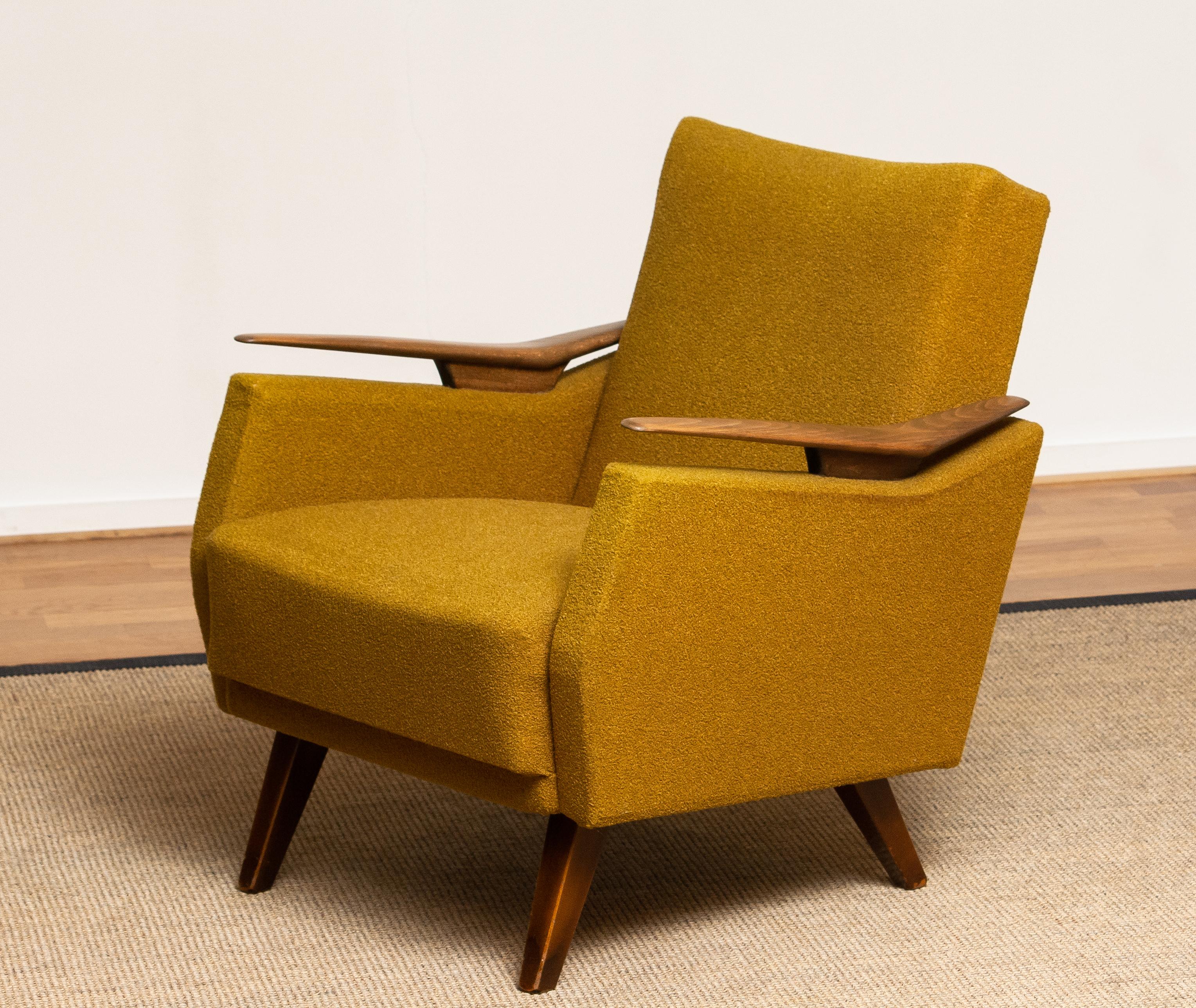 Mid-Century Modern 1950's Lounge / Easy / Club Chair Made in Germany with Wooden Armrests, 2