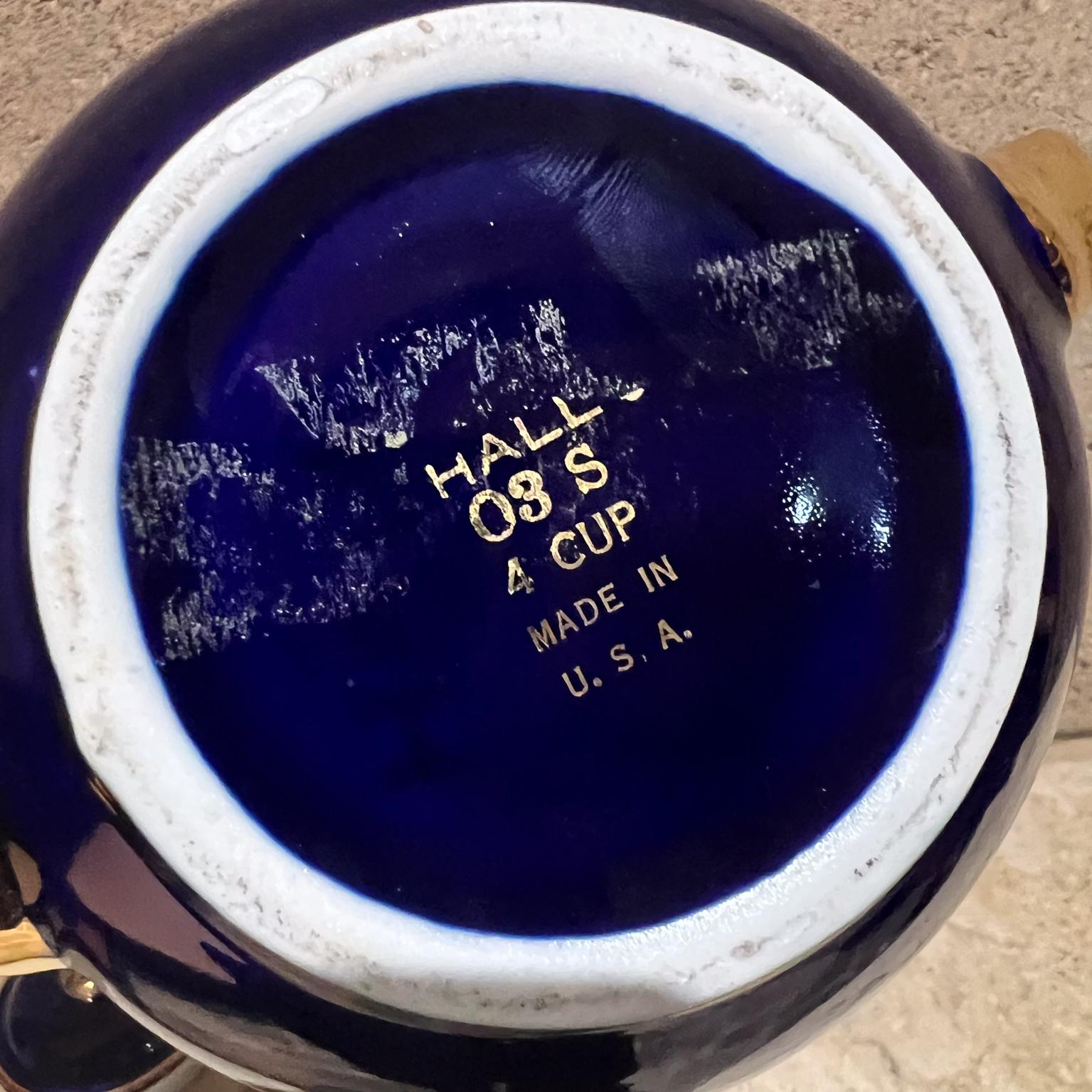 Americano Teiera in ceramica di Hall China Company del 1950 Blu scuro e oro in vendita
