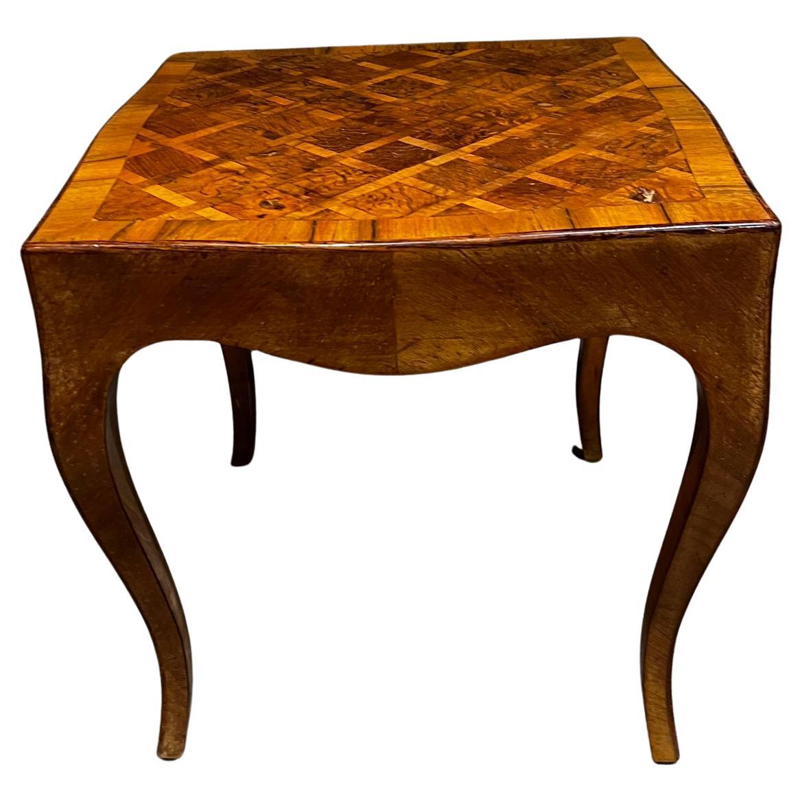 1950s Italian Cabriole Side Table Wood Inlay Italy For Sale