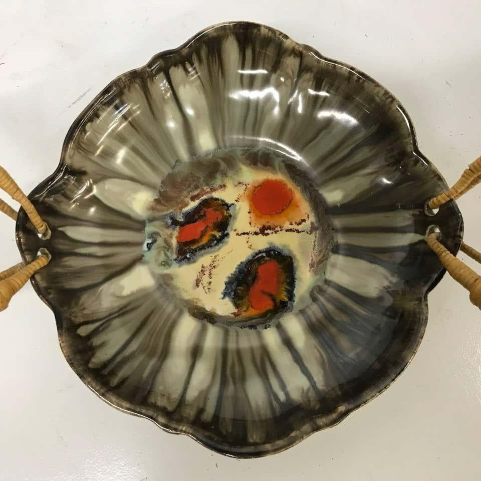 Mid-Century Modern 1950s Japanese Art Colorful Glazed Ceramic Serving Bowl 