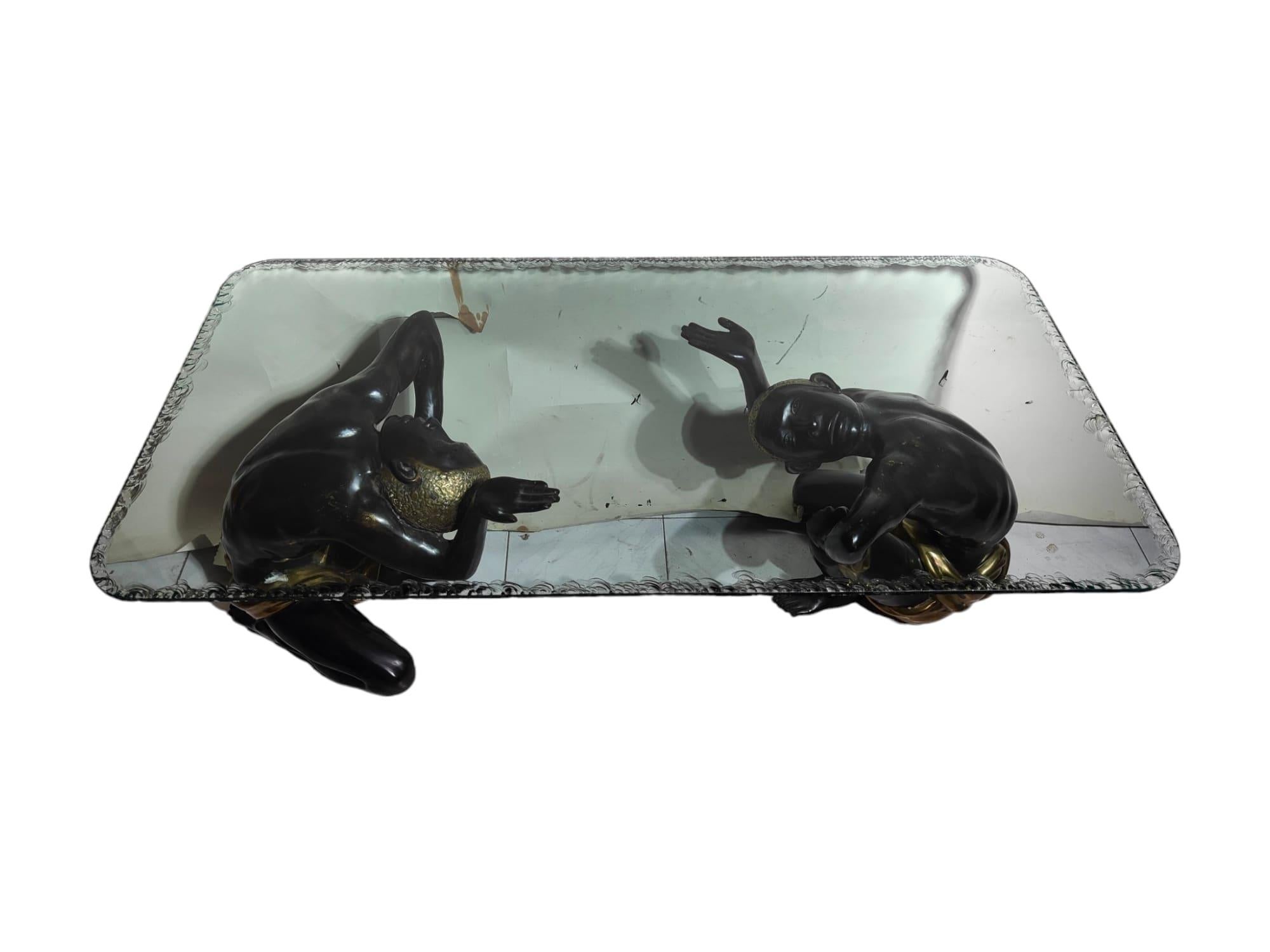 1950s Low Table: Elegance with Bronze Figures For Sale 12