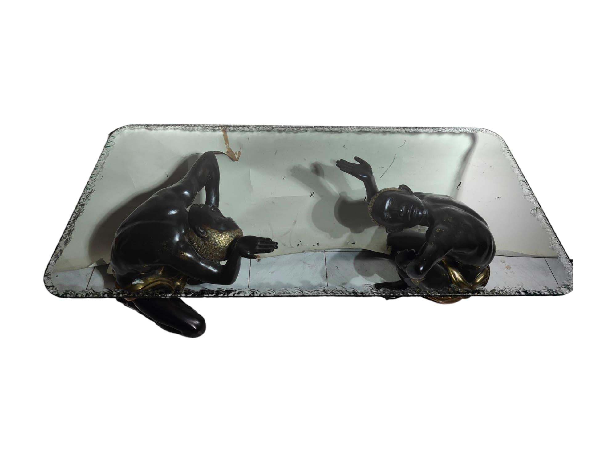 20th Century 1950s Low Table: Elegance with Bronze Figures For Sale