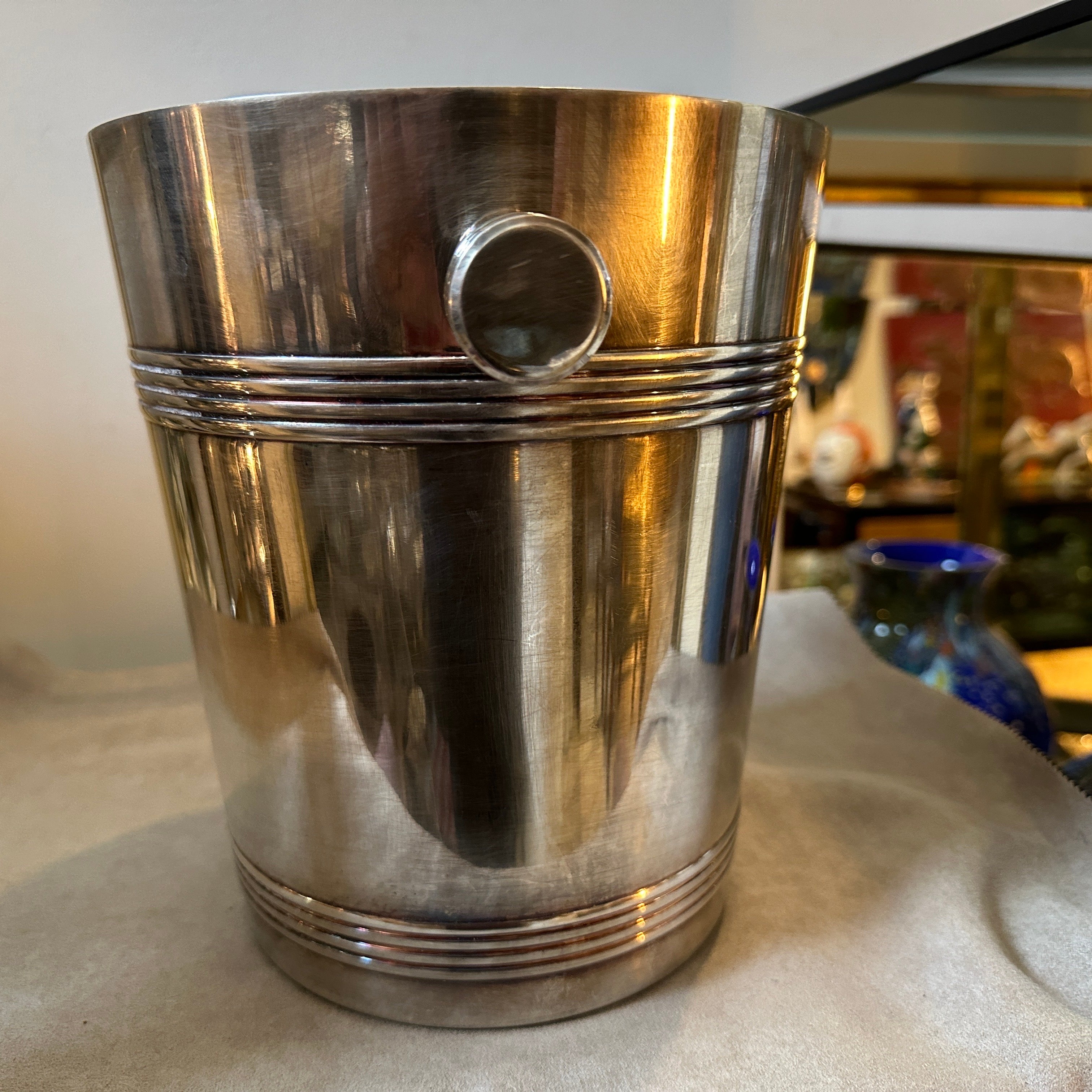 Enfriador de vino francés chapado en plata estilo Art Déco de Luc Lanel de los años 50 Art Decó en venta