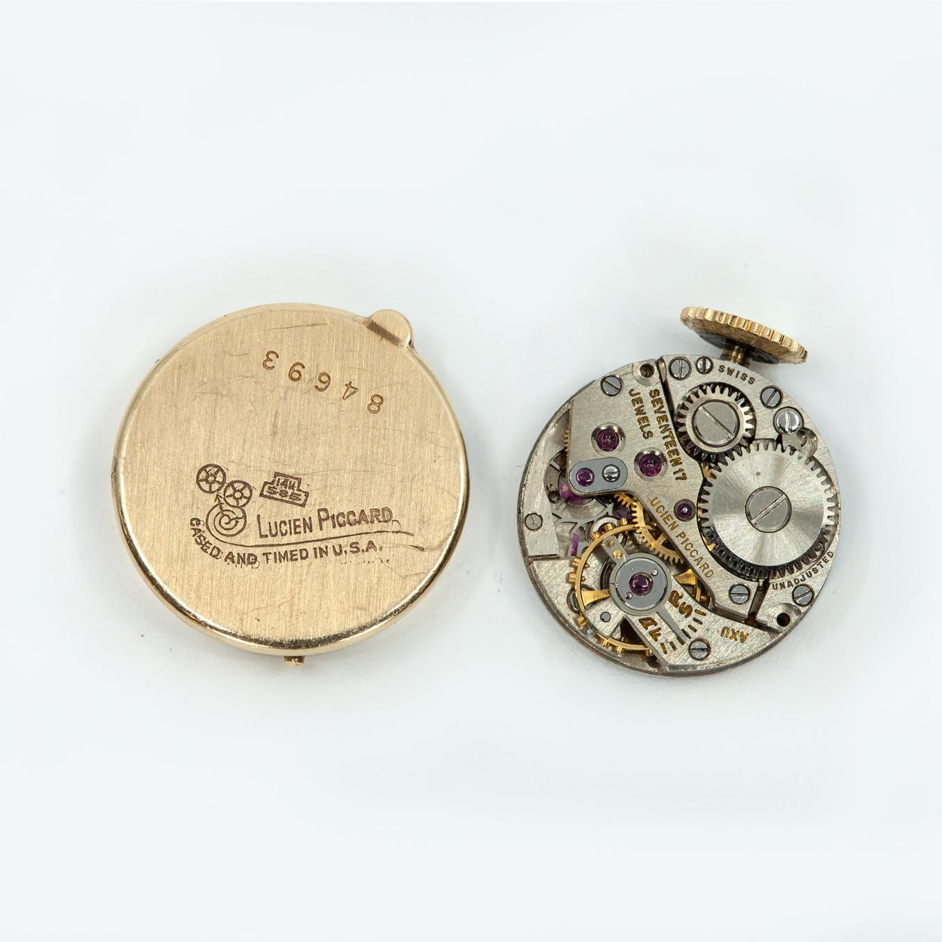 Años 50 LUCIEN PICCARD Broche de reloj de oro amarillo de 14 quilates con varias piedras preciosas en venta 5