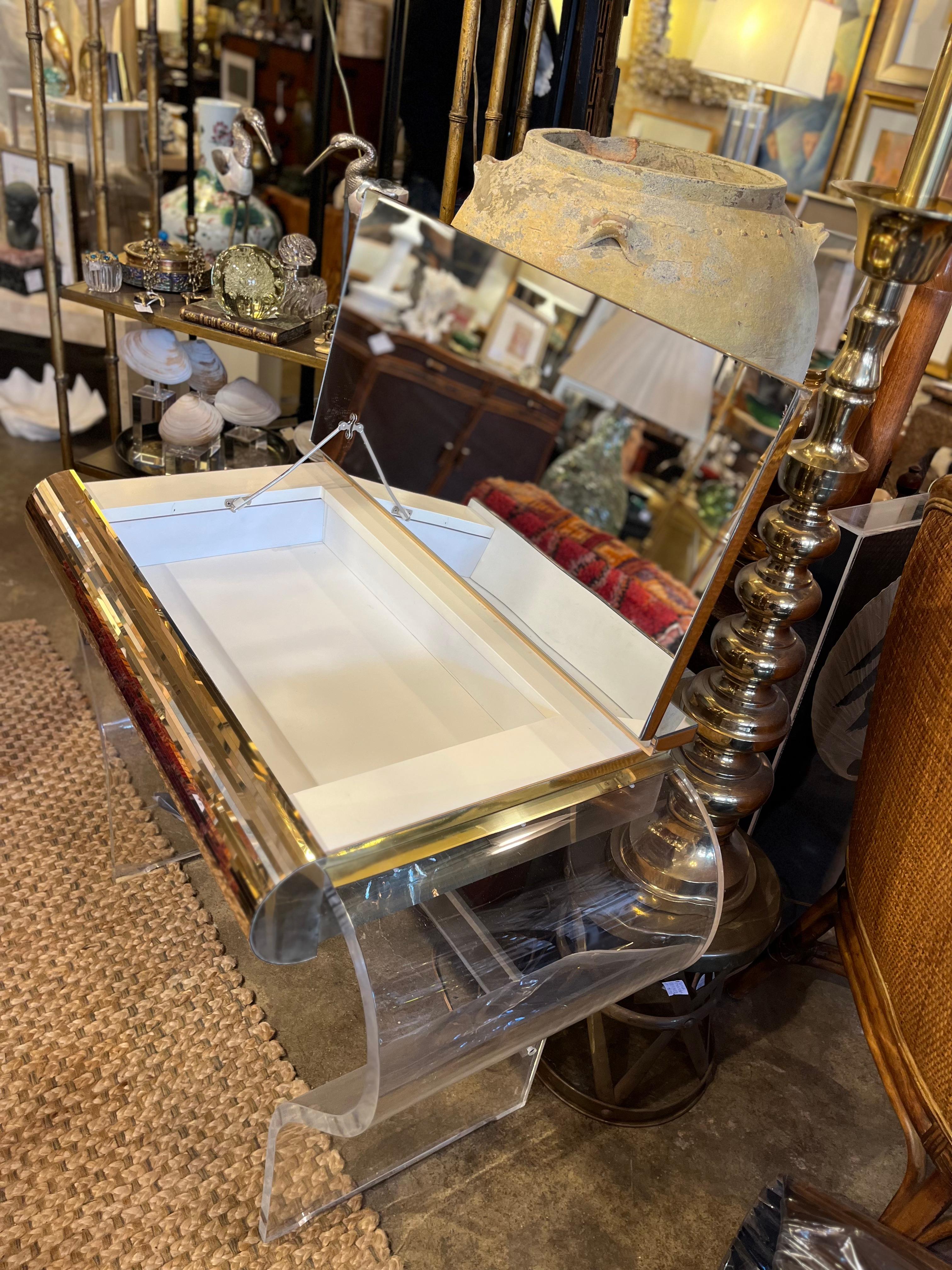 Molded 1950s Lucite and glass dressing room vanity by Hill Manufacturing Co. For Sale