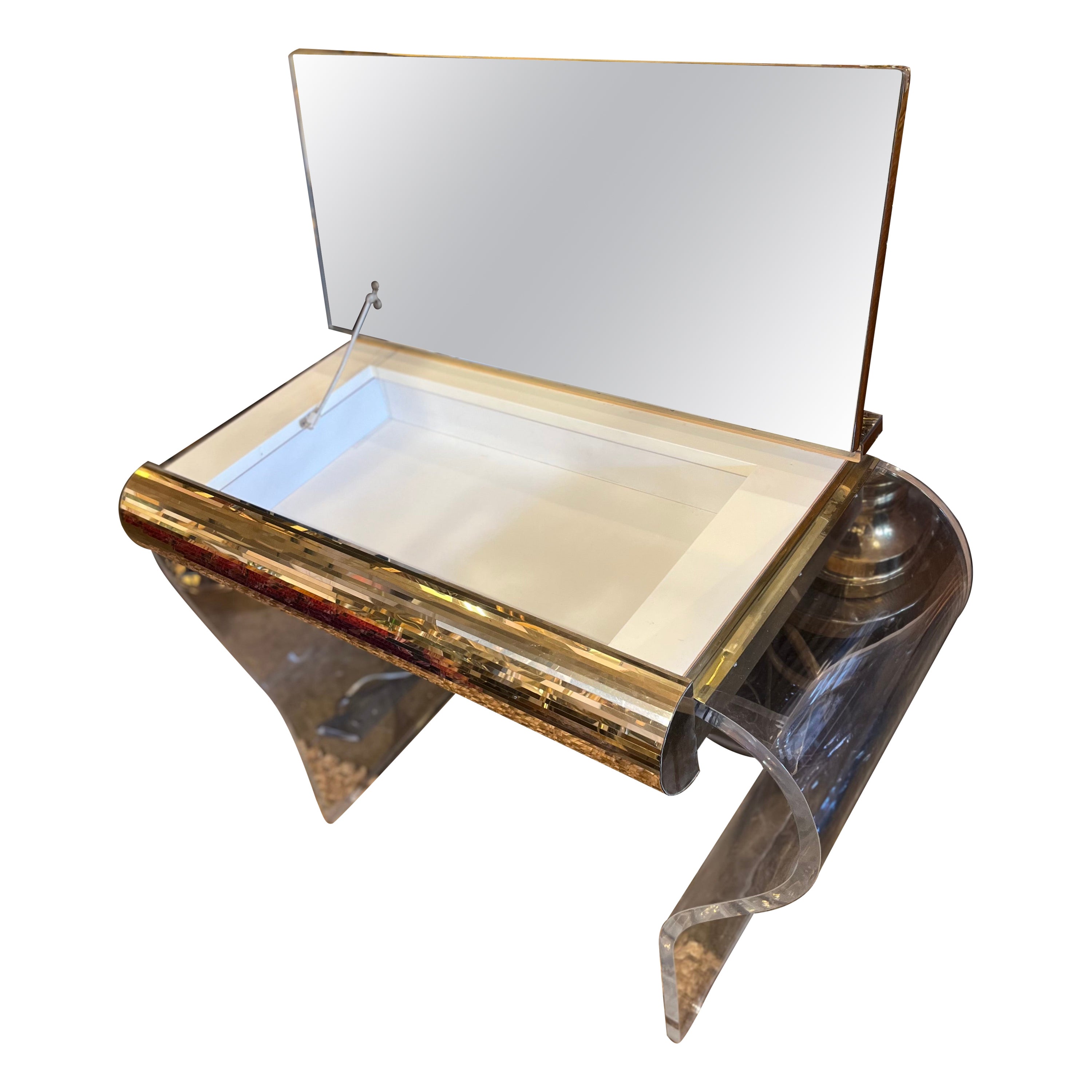 1950s Lucite and glass dressing room vanity by Hill Manufacturing Co.