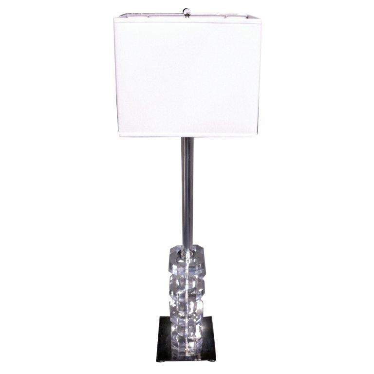 1950s Lucite Mirrored Chrome Lamp For Sale