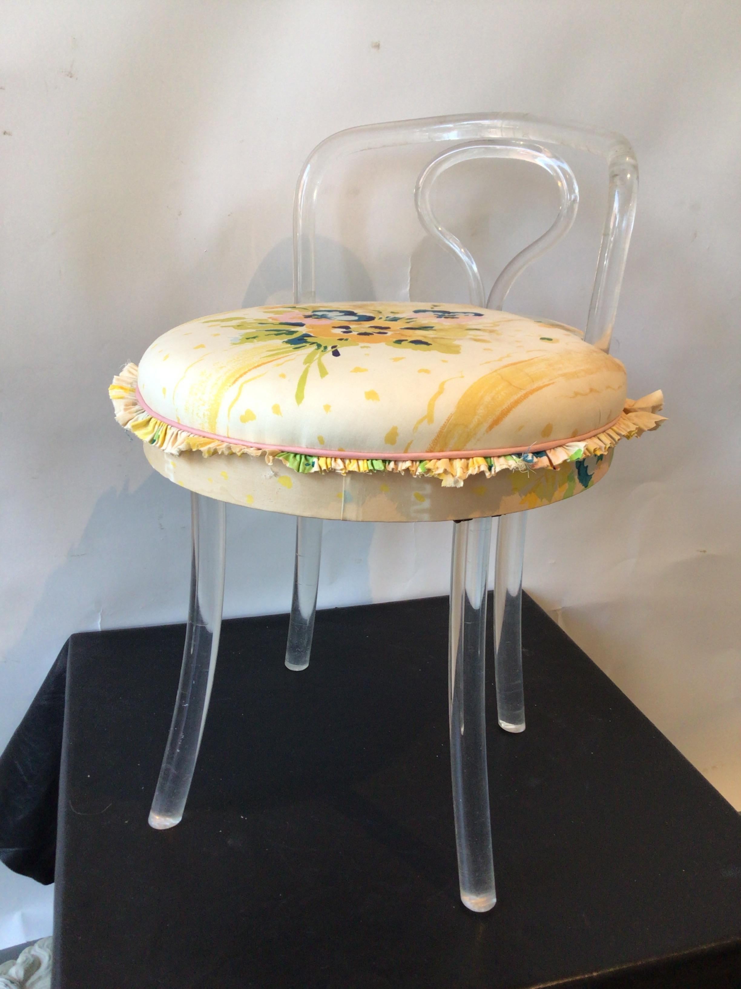 1950s Lucite swivel vanity chair. Needs reupholstering.