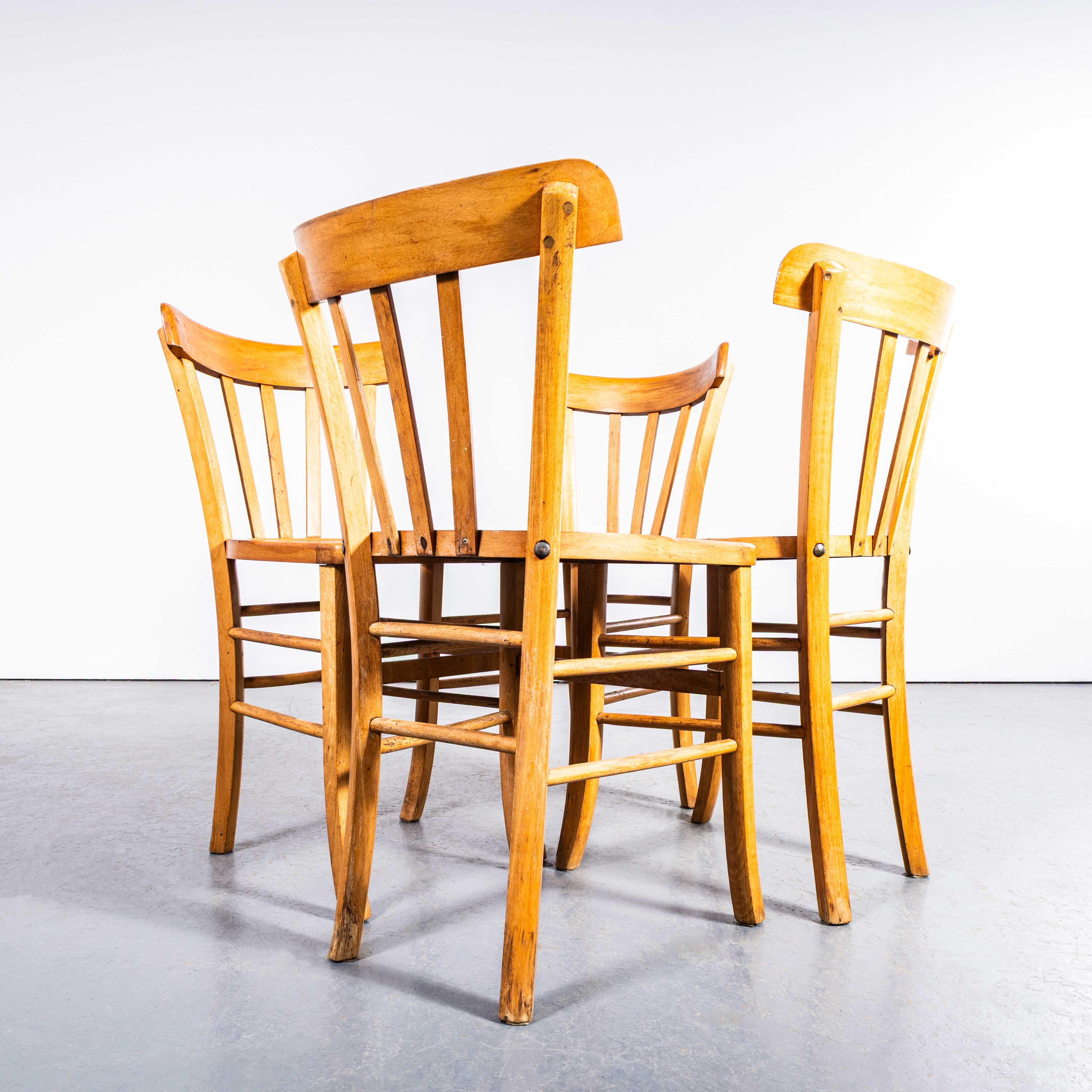 1950's Luterma Blonde Farmhouse Dining Chairs With Grill Backs - Set Of Four In Good Condition For Sale In Hook, Hampshire