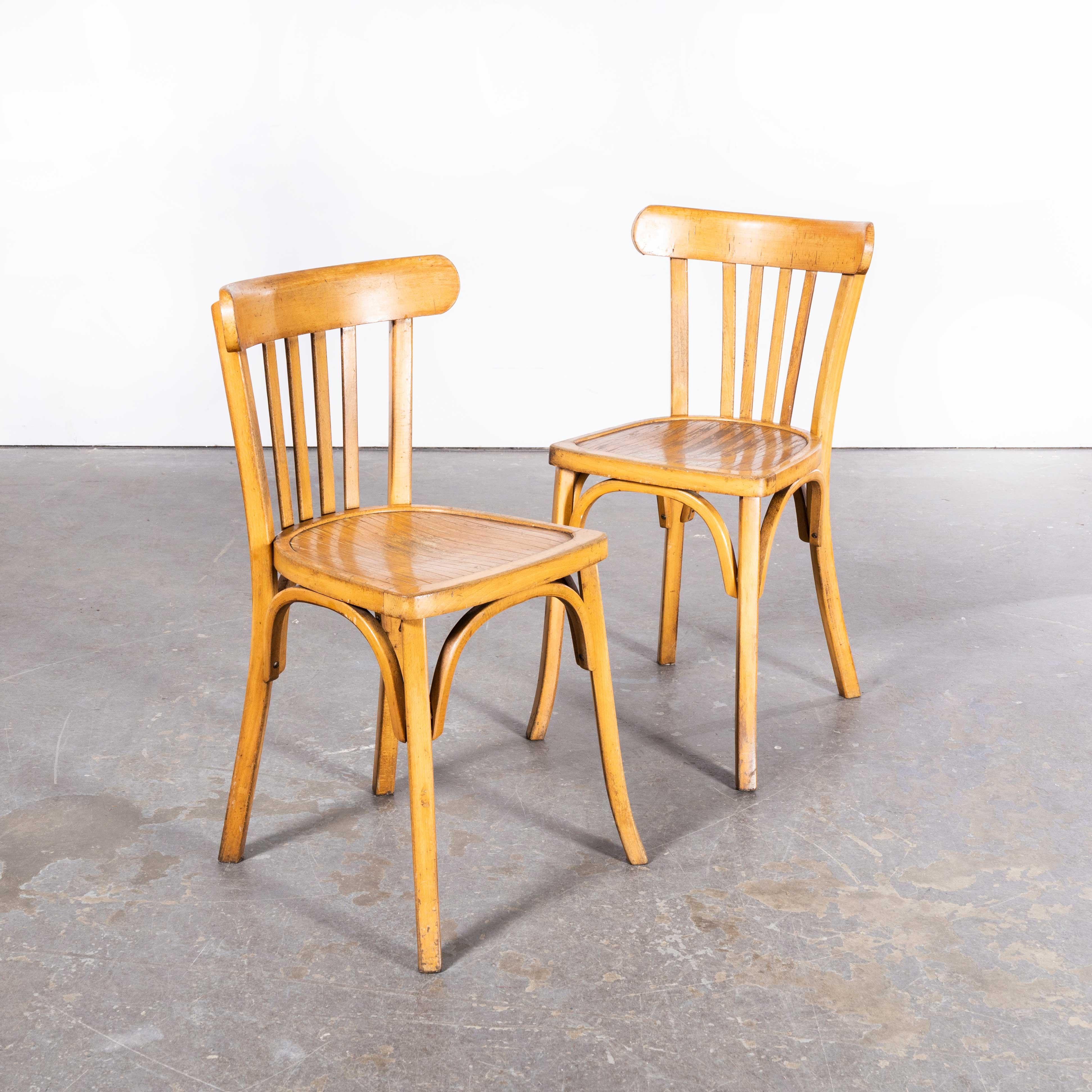 French 1950s Luterma Blonde Oak Bentwood Dining Chair - Set of Pair For Sale
