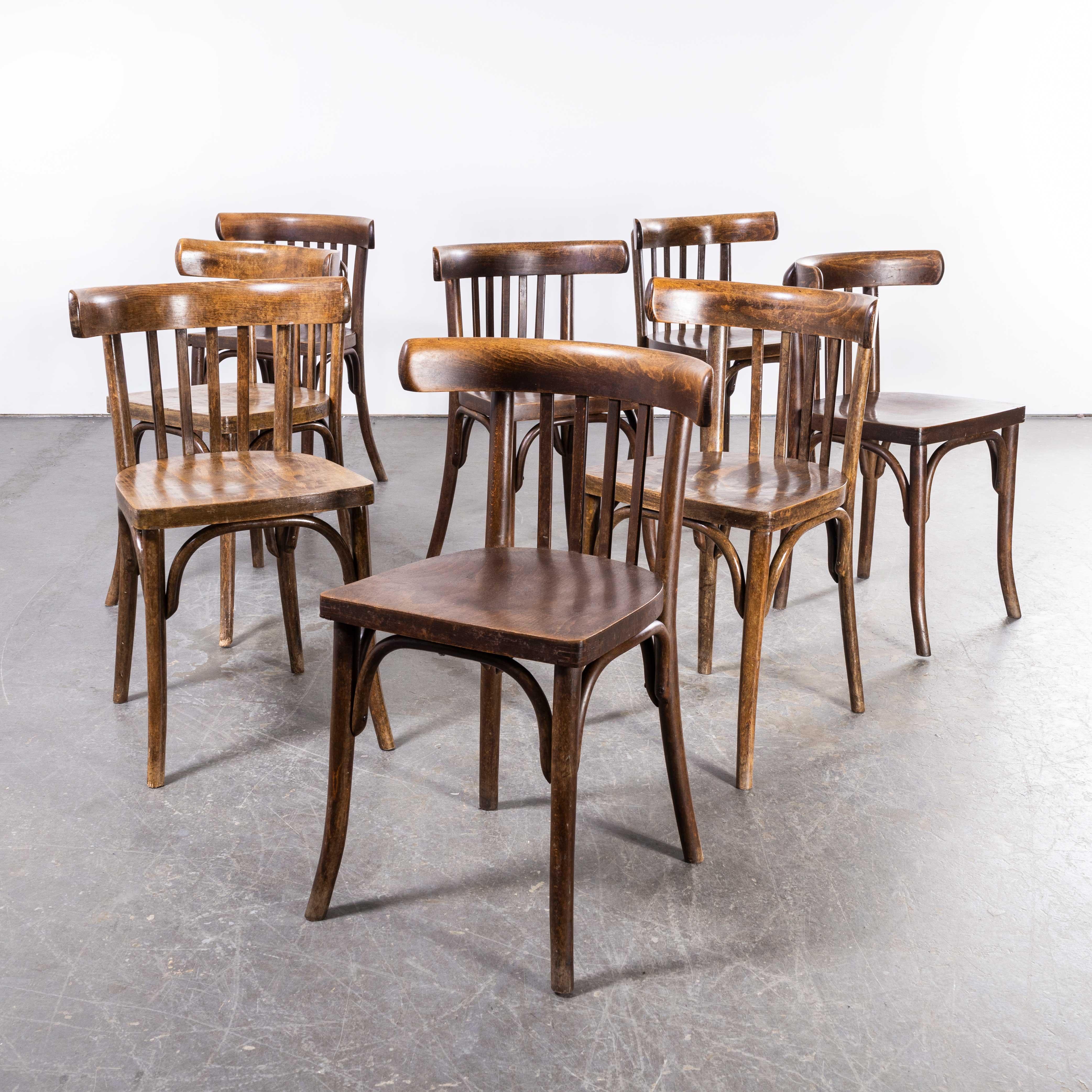 European 1950s Luterma Dark Oak Bentwood Dining Chair, Set of Eight