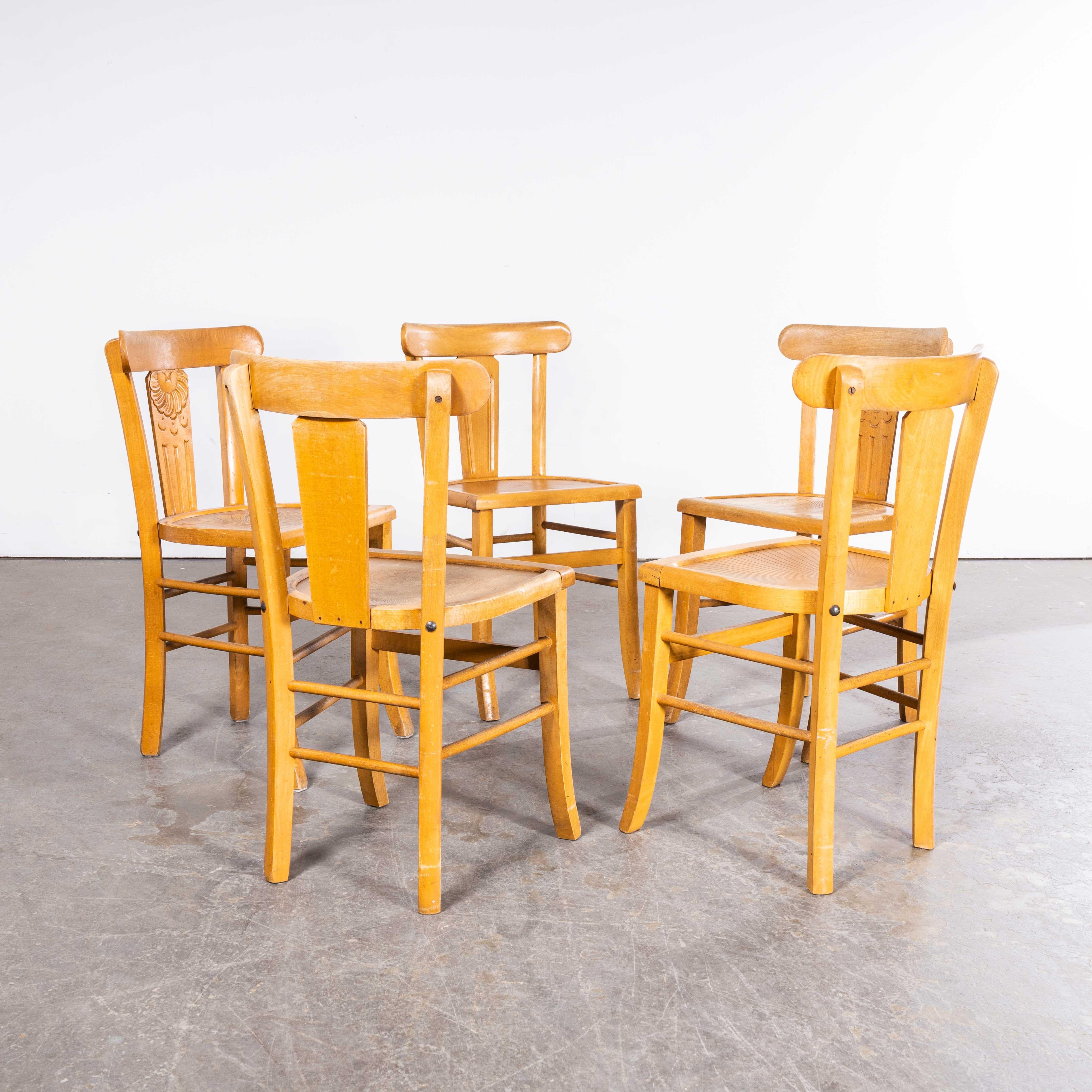 1950's Luterma  French Blonde Decorated Farmhouse Dining Chairs - Set Of Five In Good Condition For Sale In Hook, Hampshire