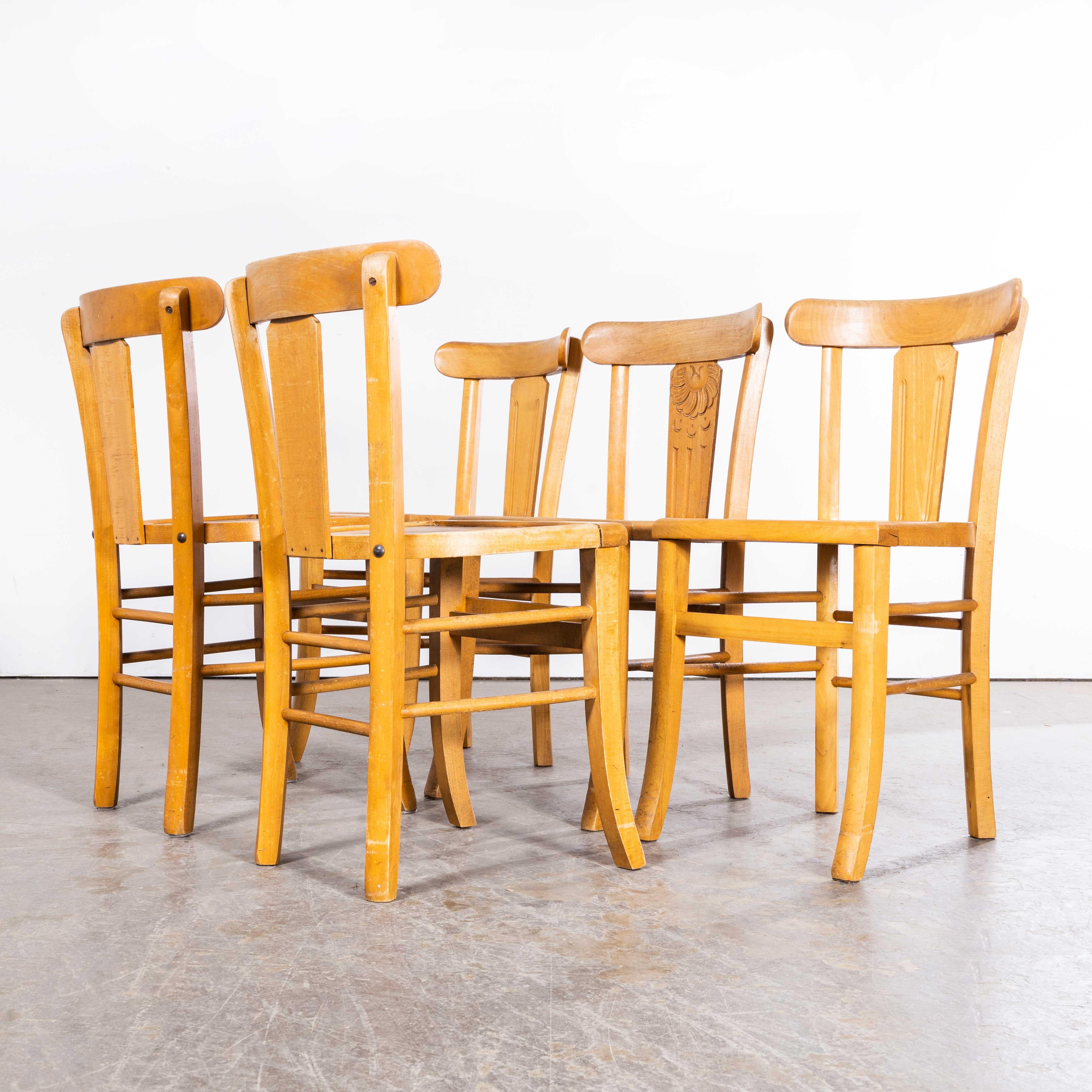 1950's Luterma  French Blonde Decorated Farmhouse Dining Chairs - Set Of Five For Sale 3